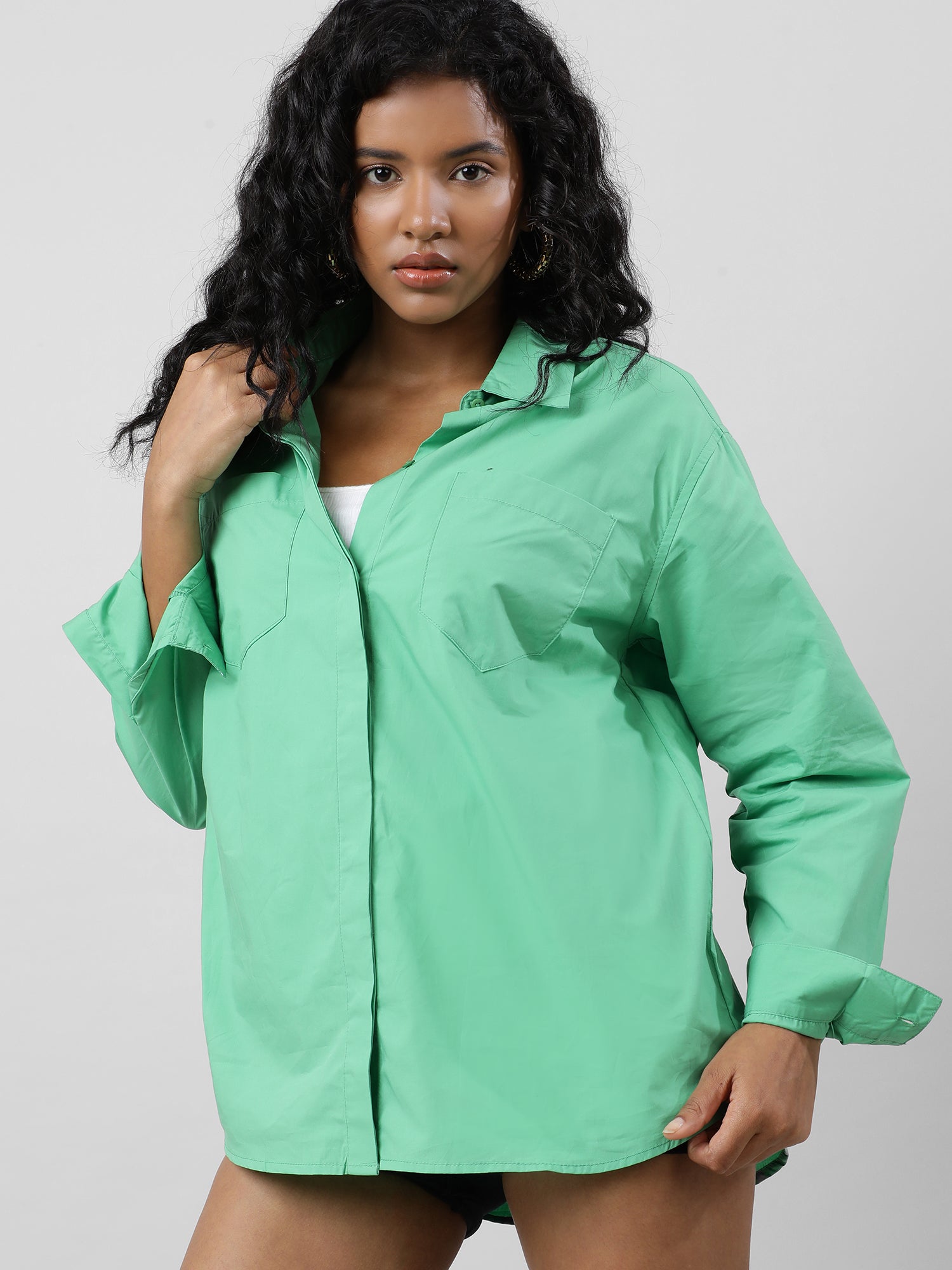 Button Up Versatile Green Shirt