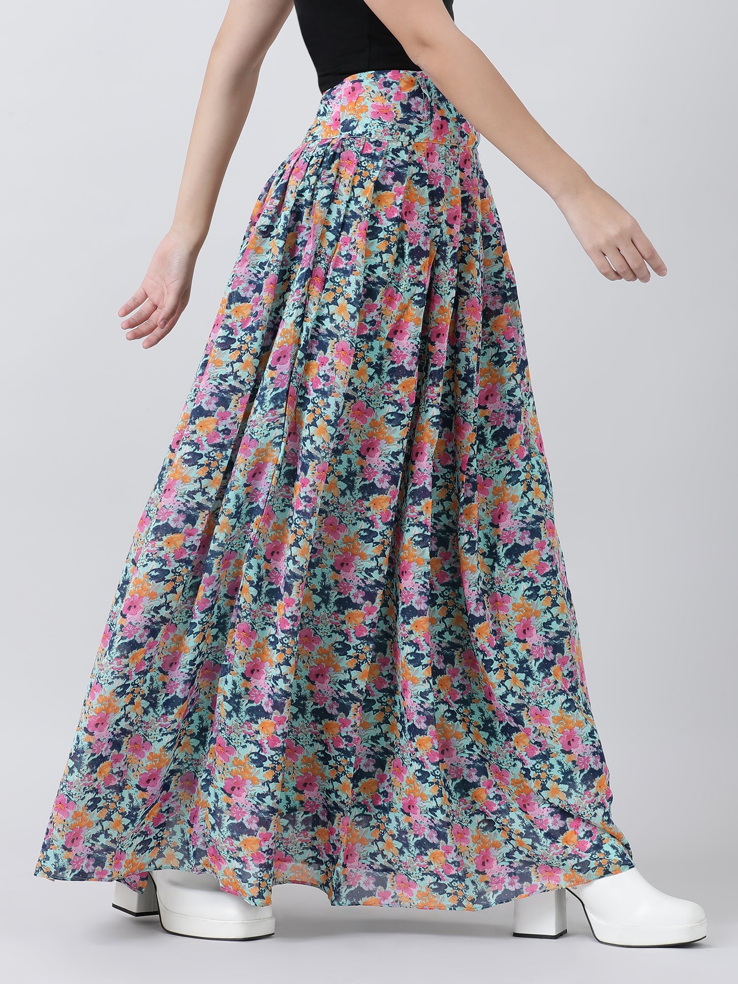 Women Relaxed Fit Floral Print Blue Maxi Skirt