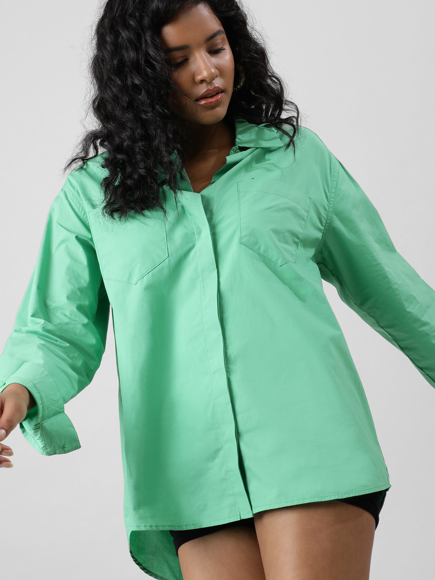 Button Up Versatile Green Shirt