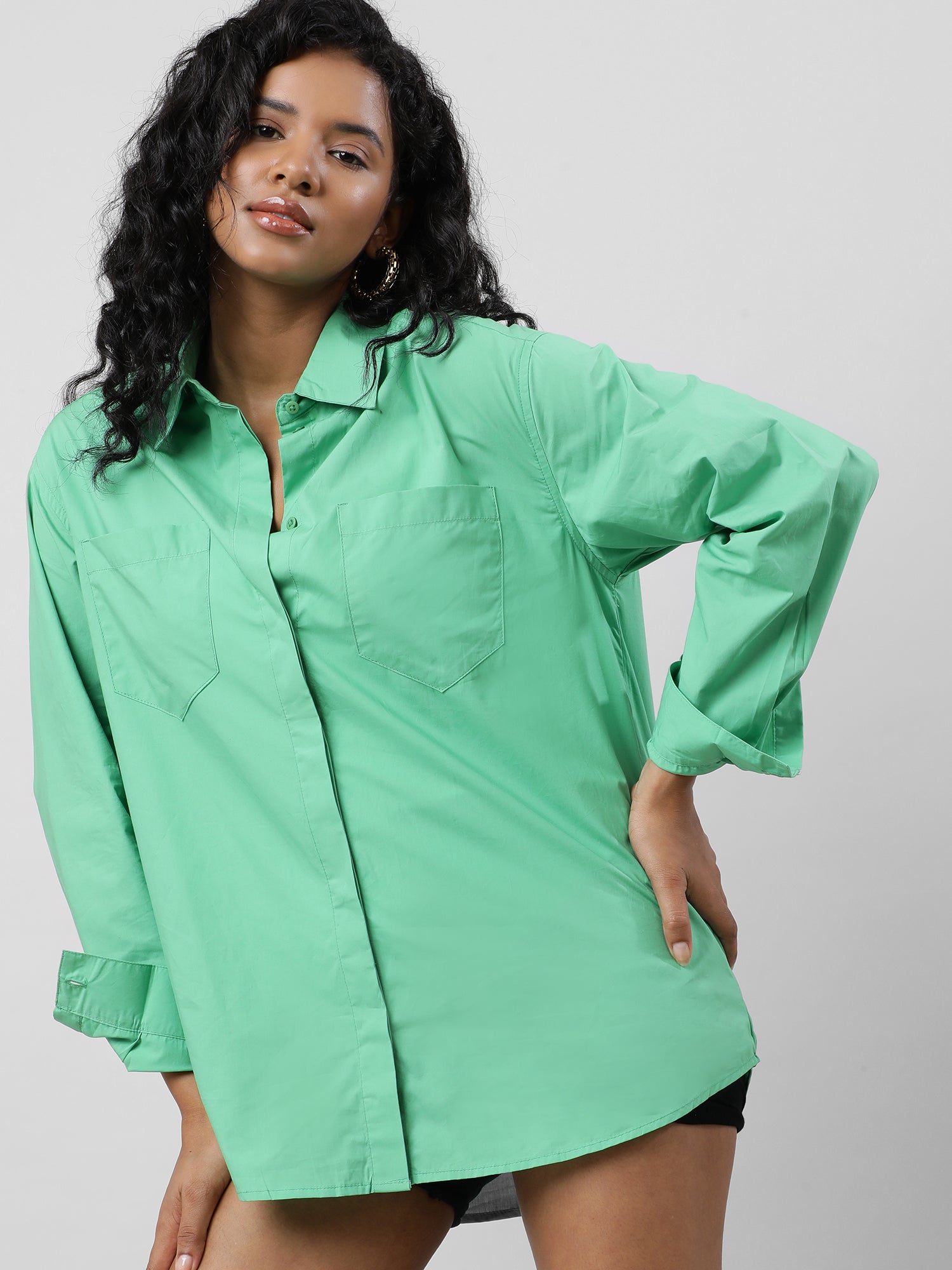 Button Up Versatile Green Shirt