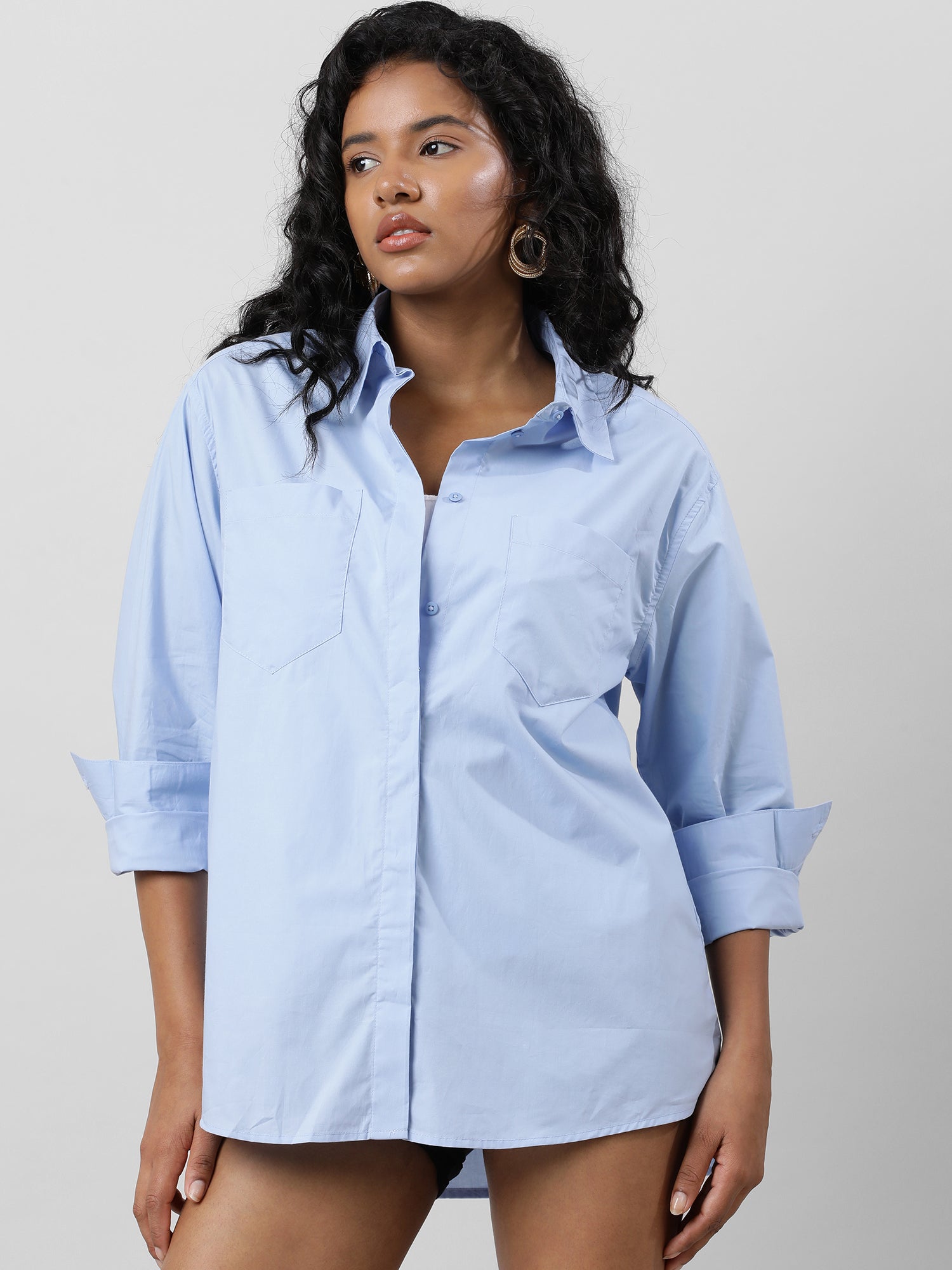 Button Up Versatile Blue Shirt