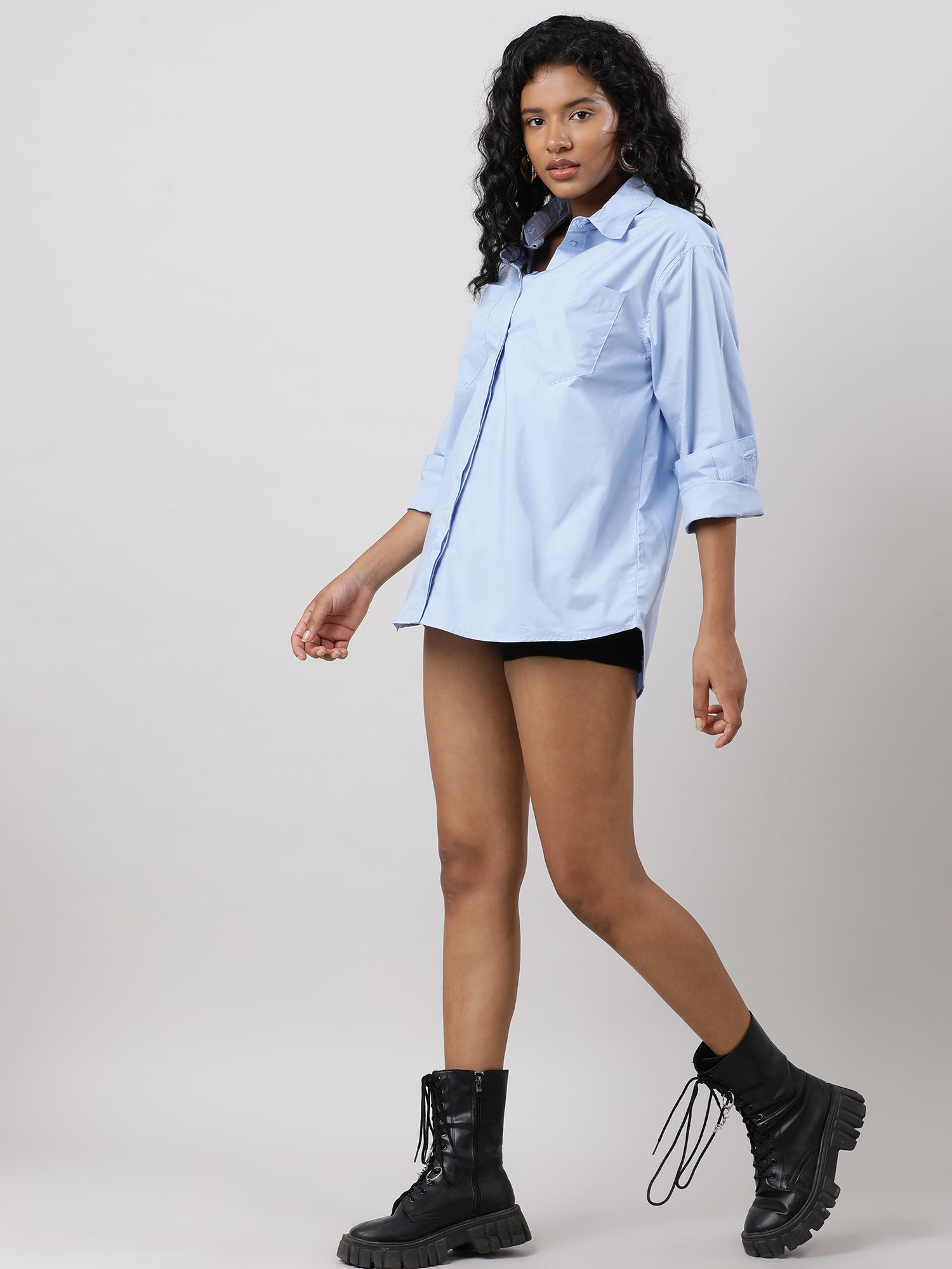 Button Up Versatile Blue Shirt