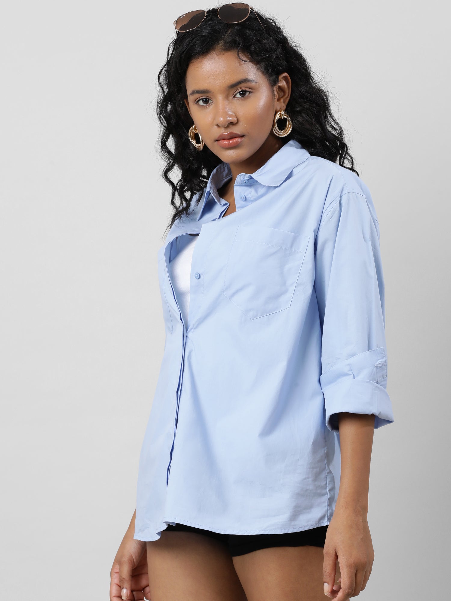 Button Up Versatile Blue Shirt