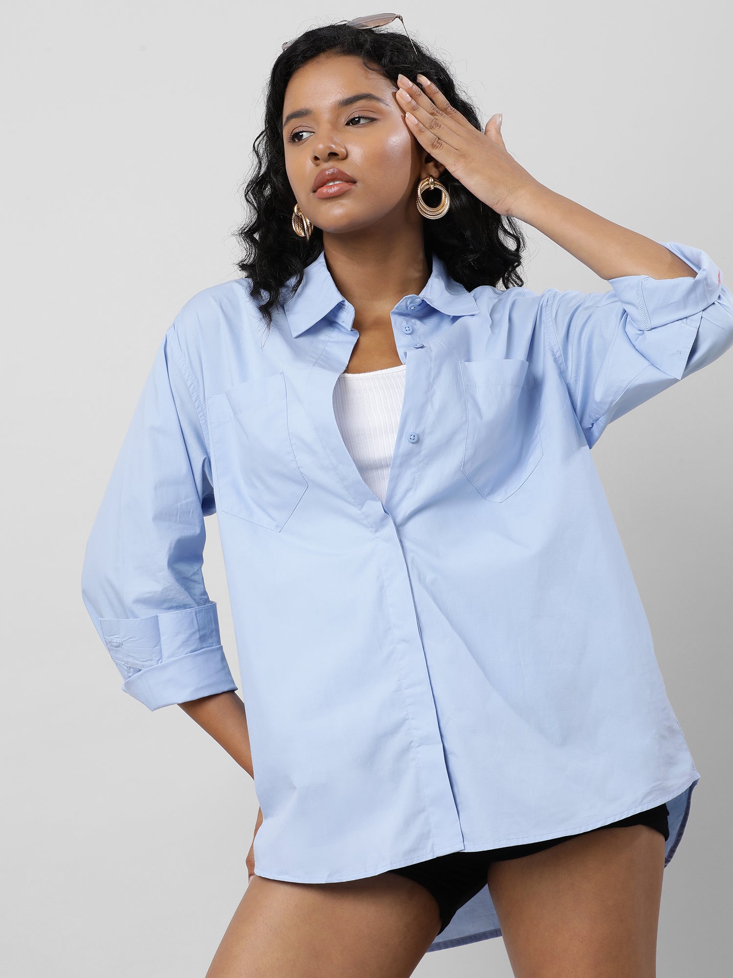 Button Up Versatile Blue Shirt