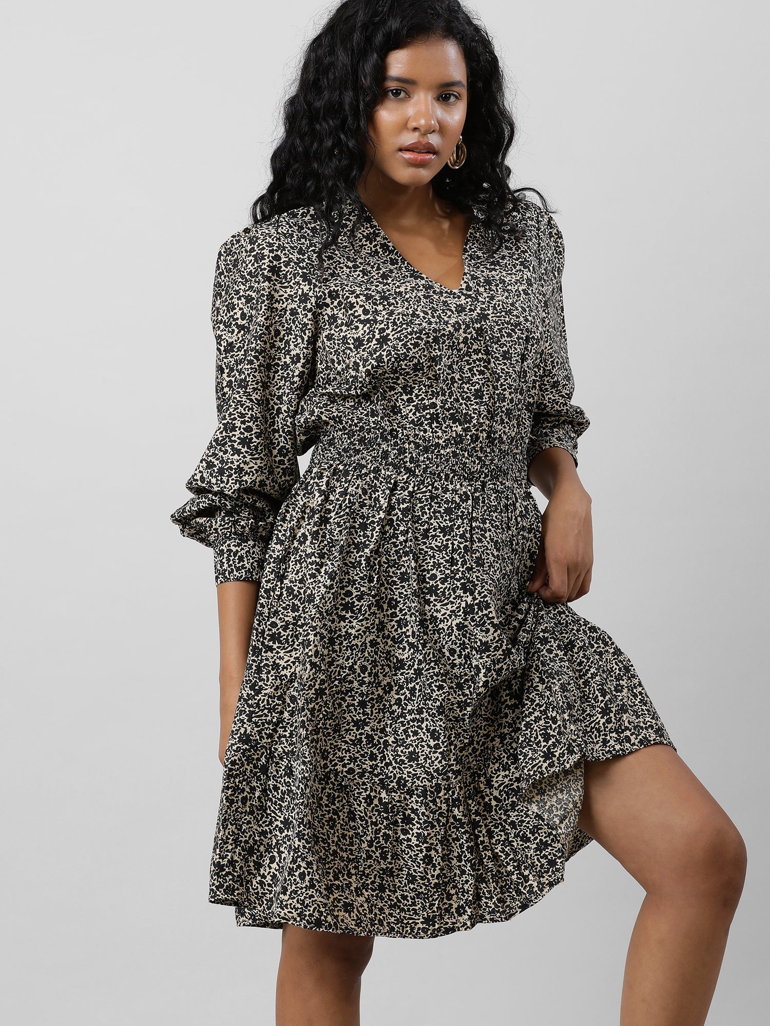 Casual Brown Printed Dress