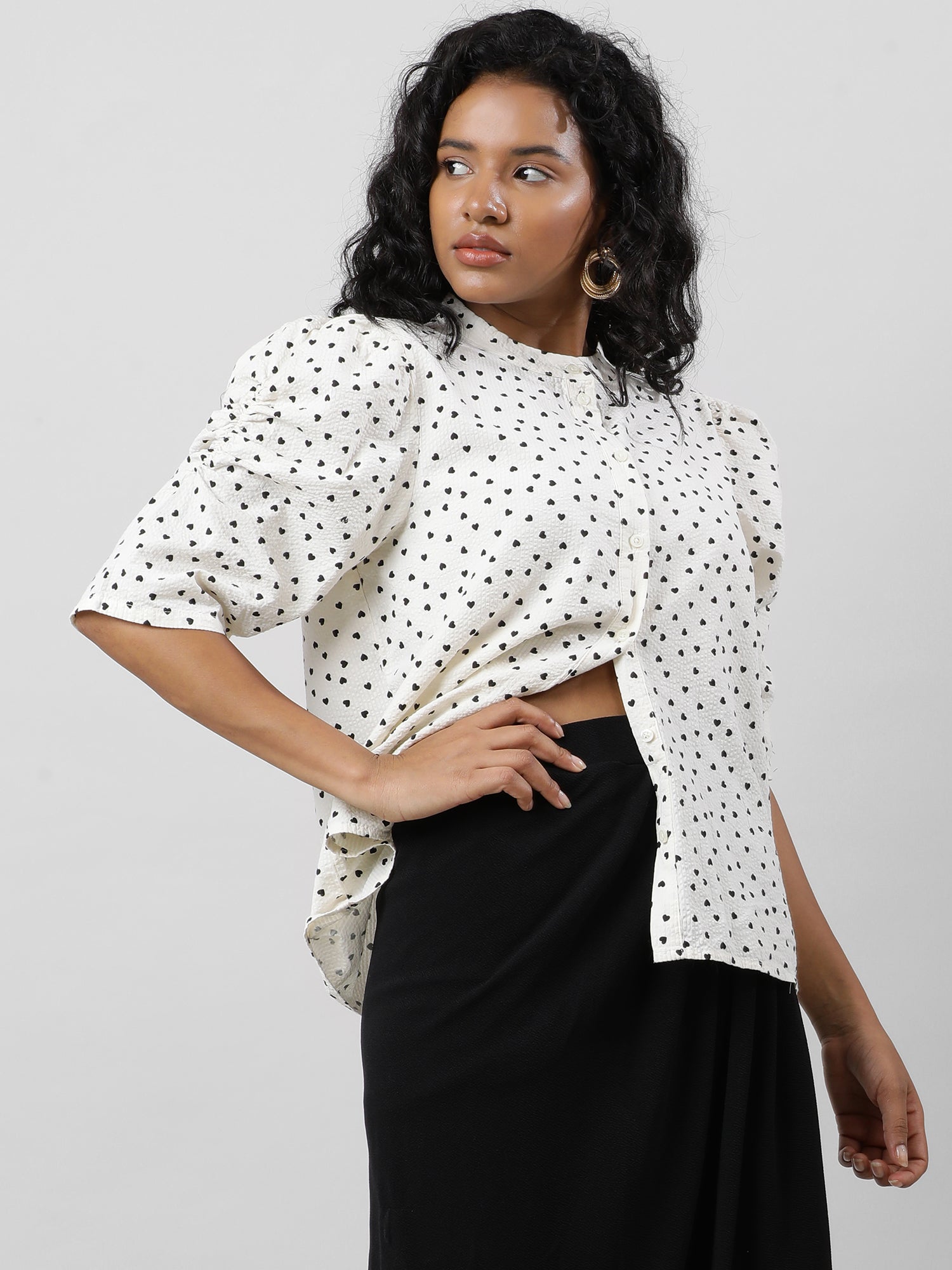 Casual Polka Dot Cream Shirt