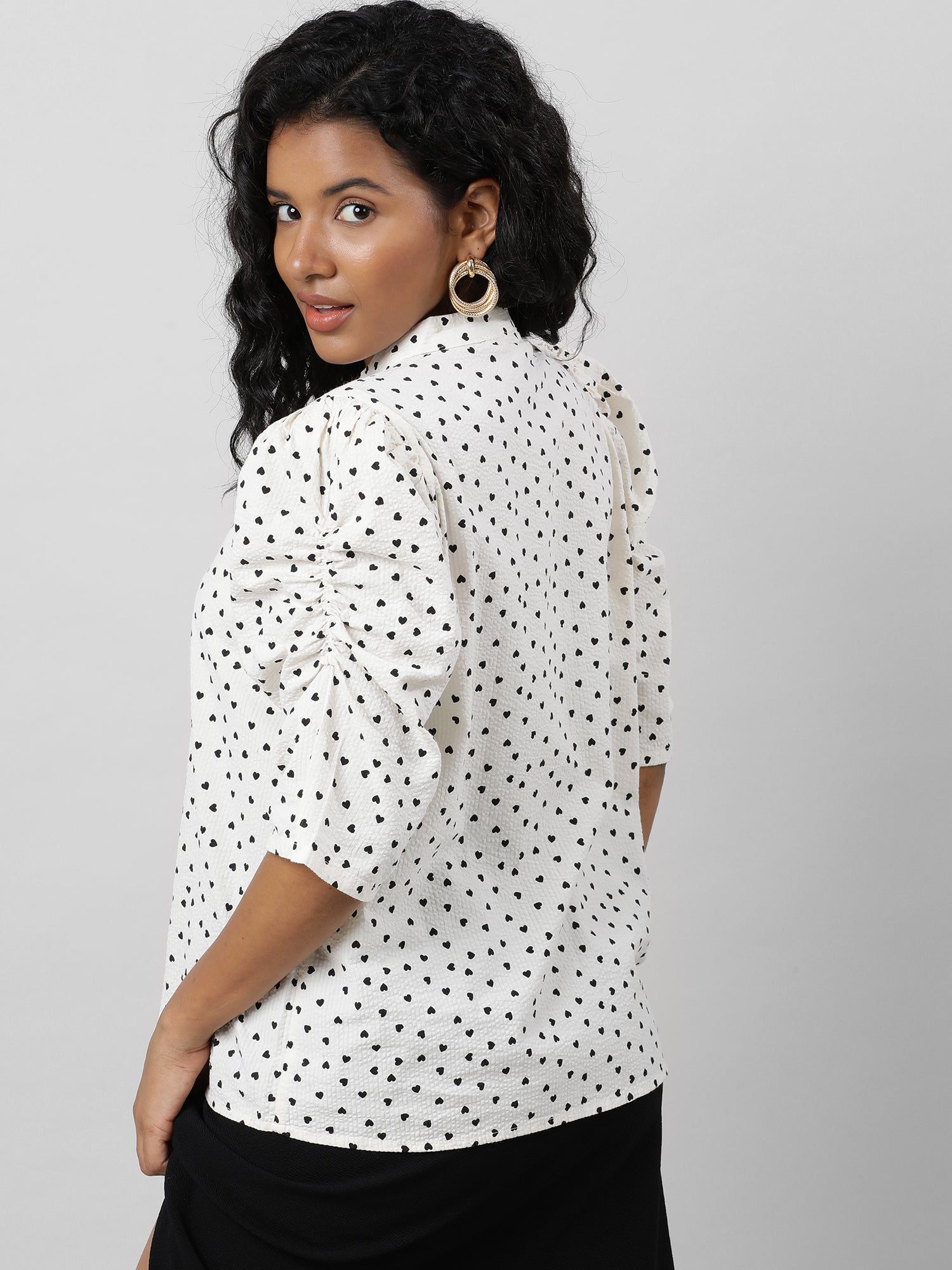 Casual Polka Dot Cream Shirt