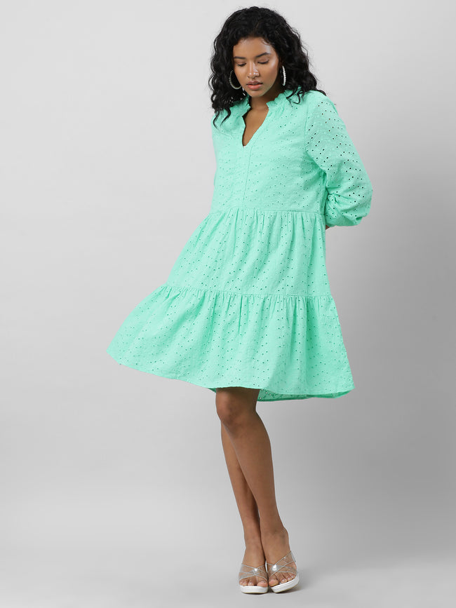 Women Chic Textured Solid Midi Dress