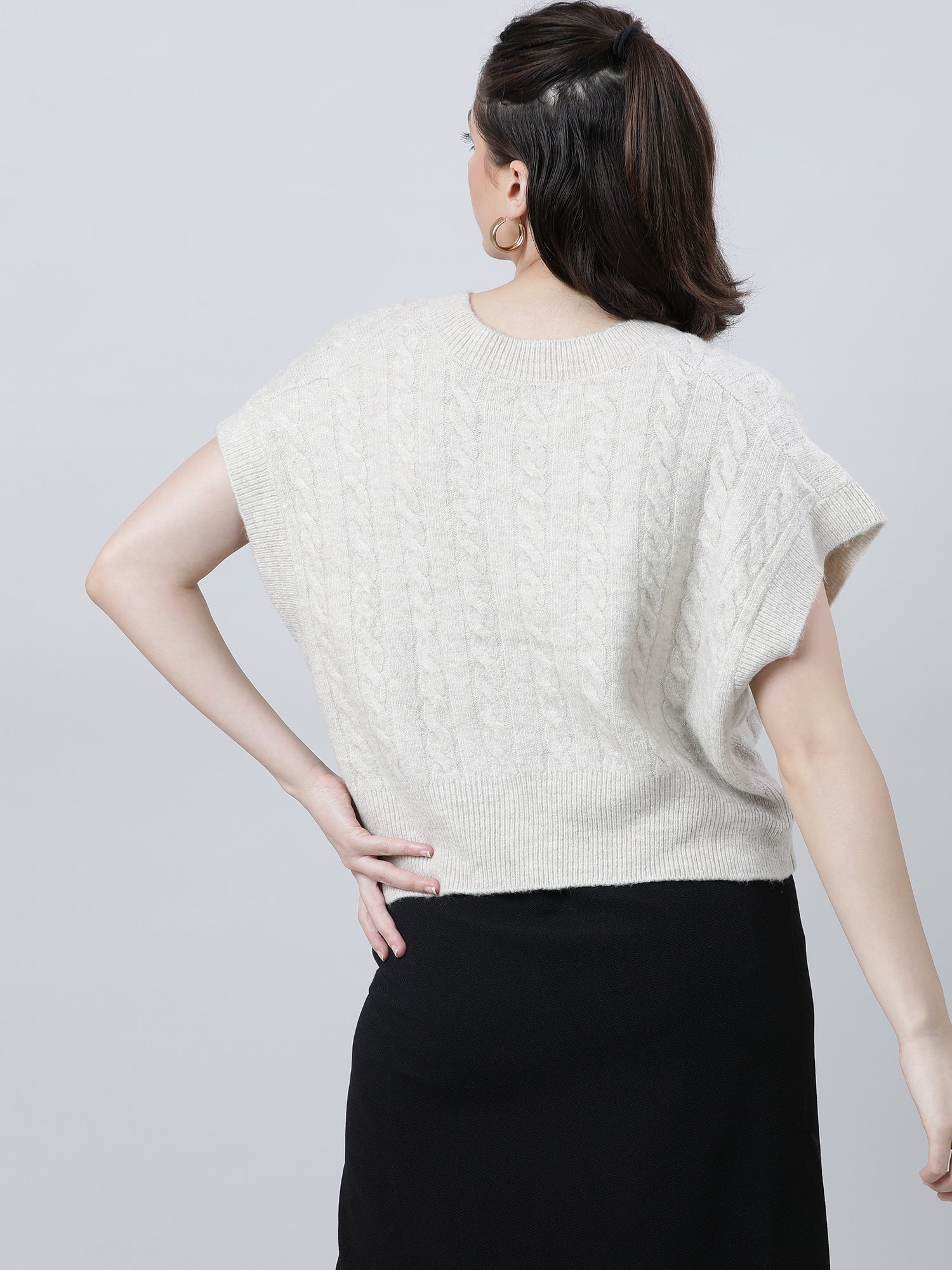 Women Relaxed Fit Knitted Grey Top