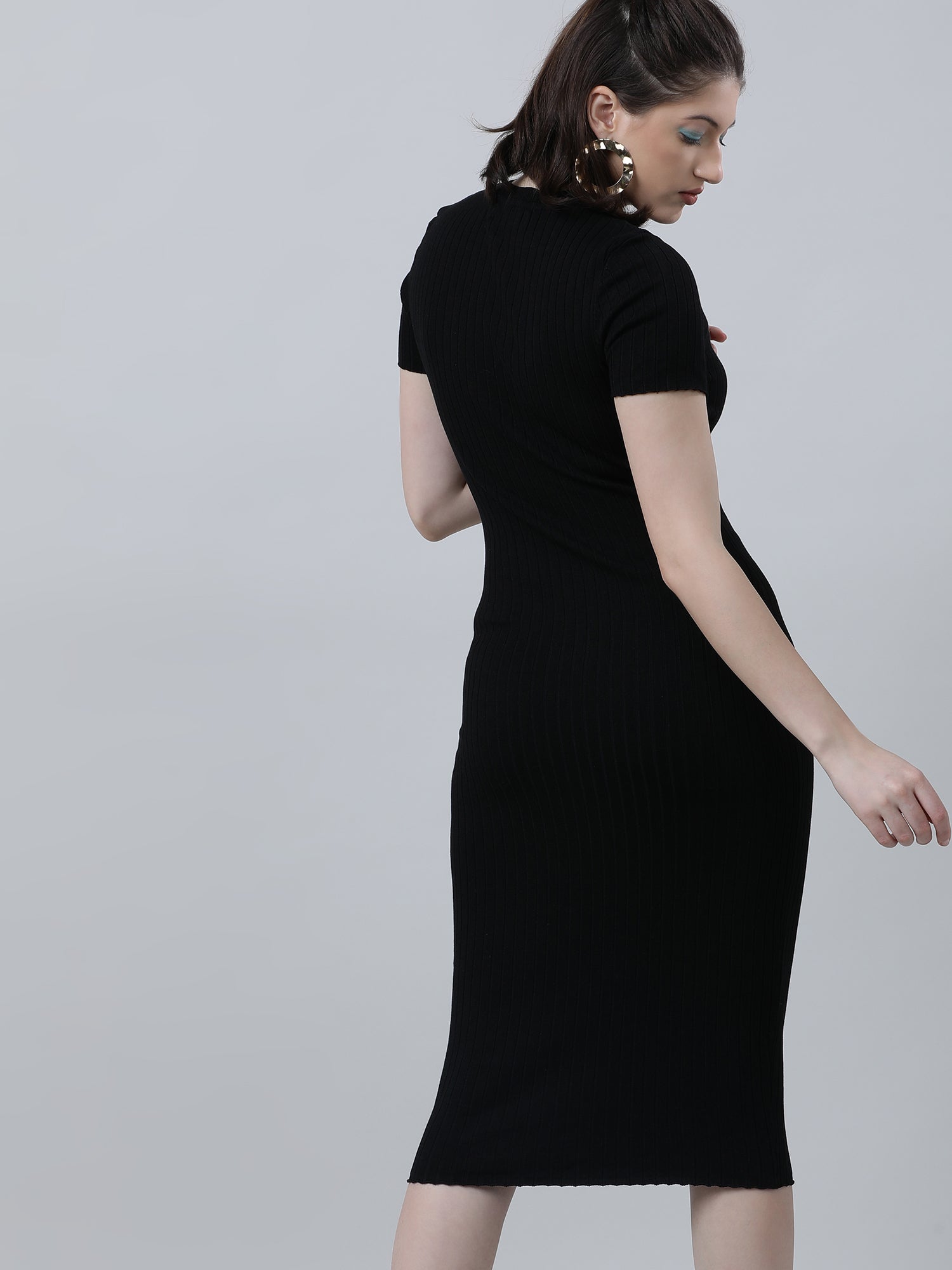 Women Slim Fit Black Bodycon Midi Dress