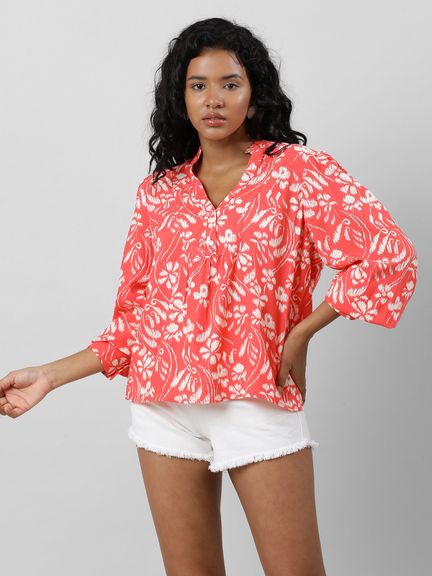 Casual Coral Printed Top