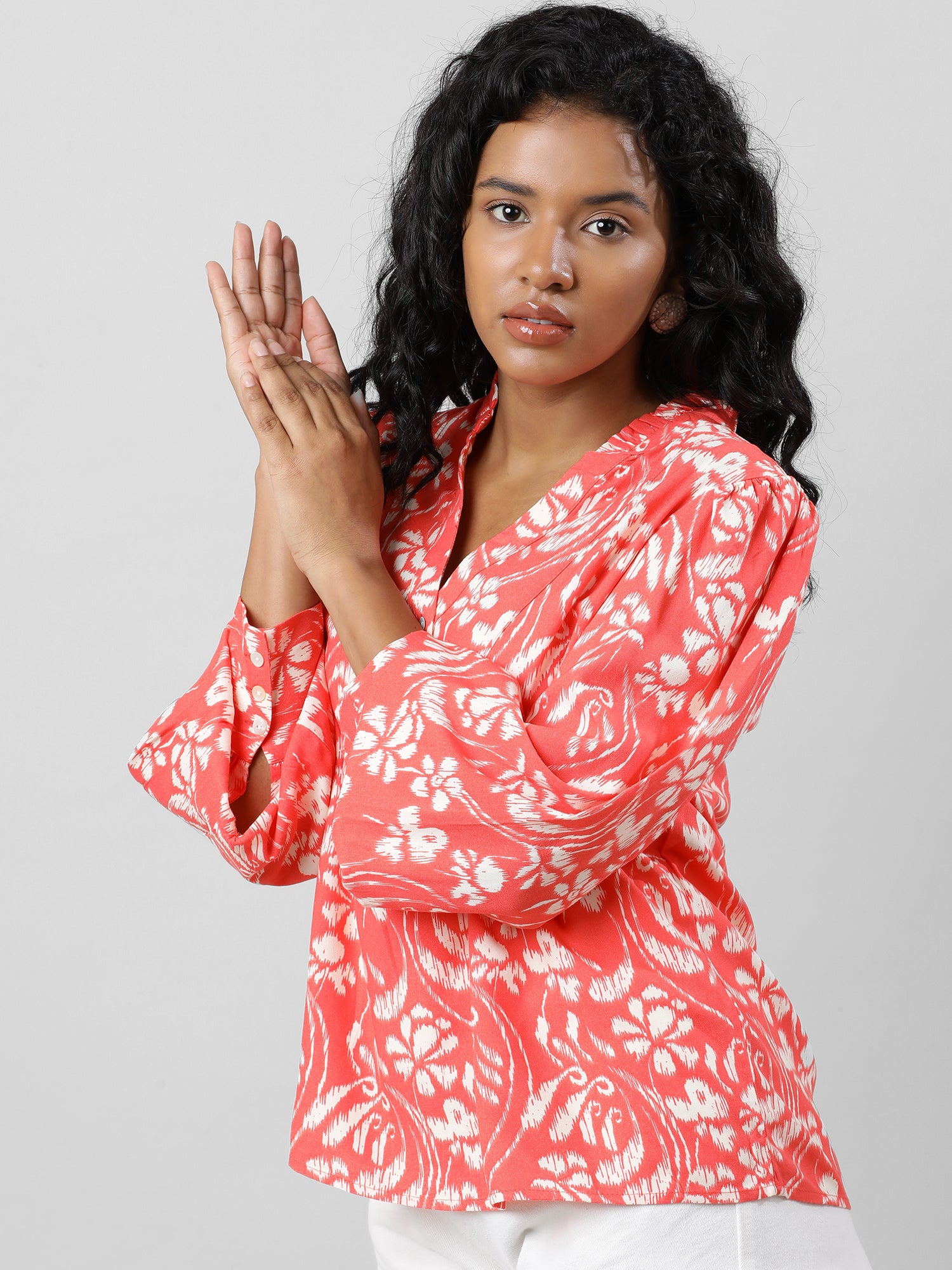 Casual Coral Printed Top