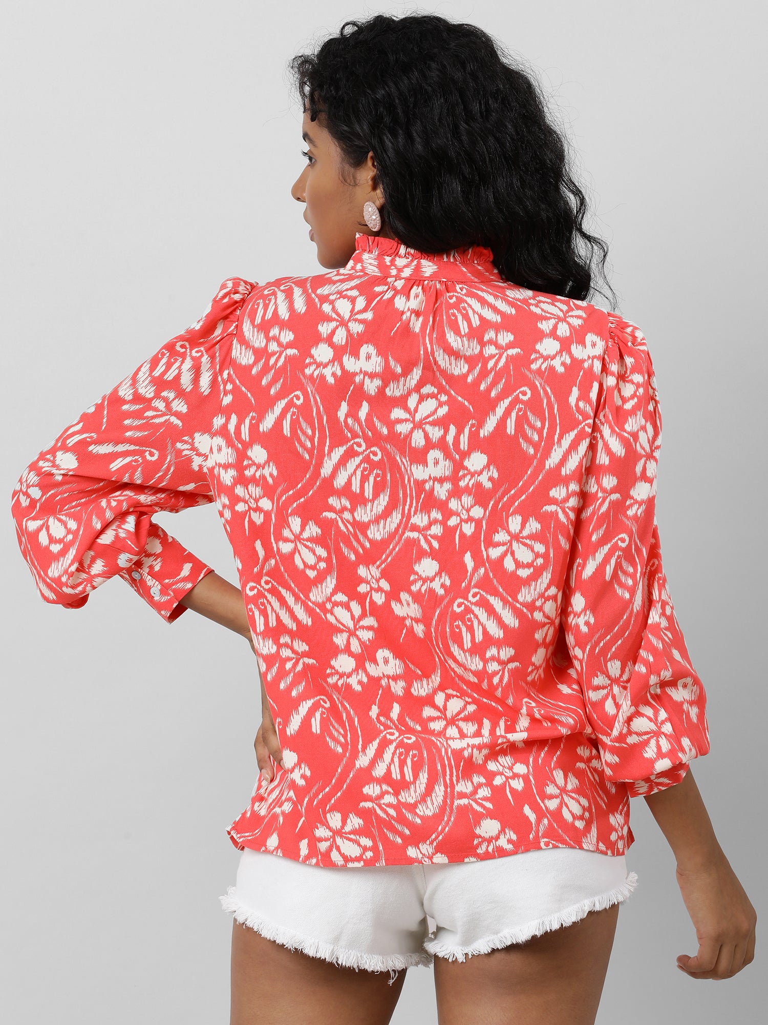 Casual Coral Printed Top