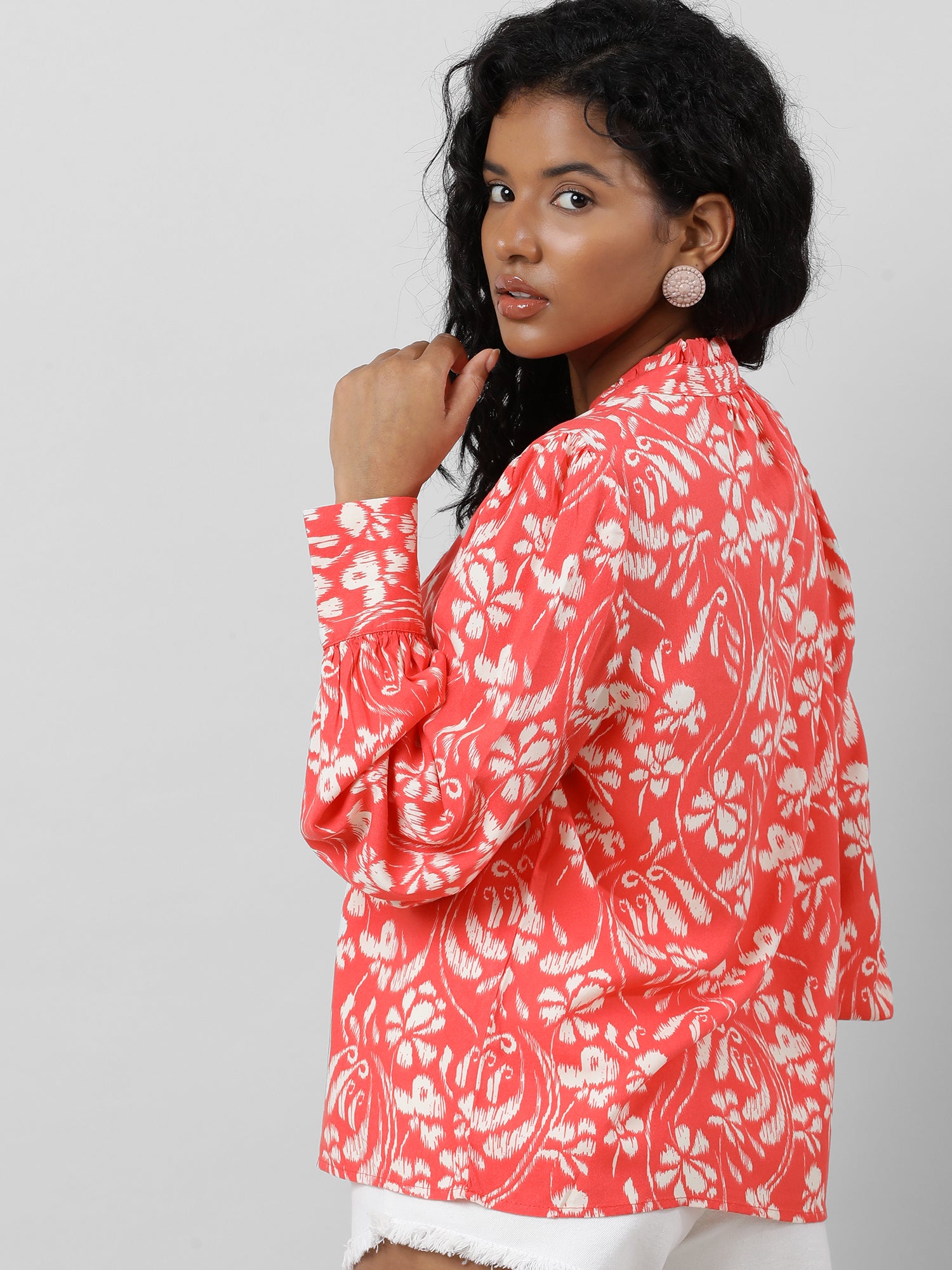 Casual Coral Printed Top