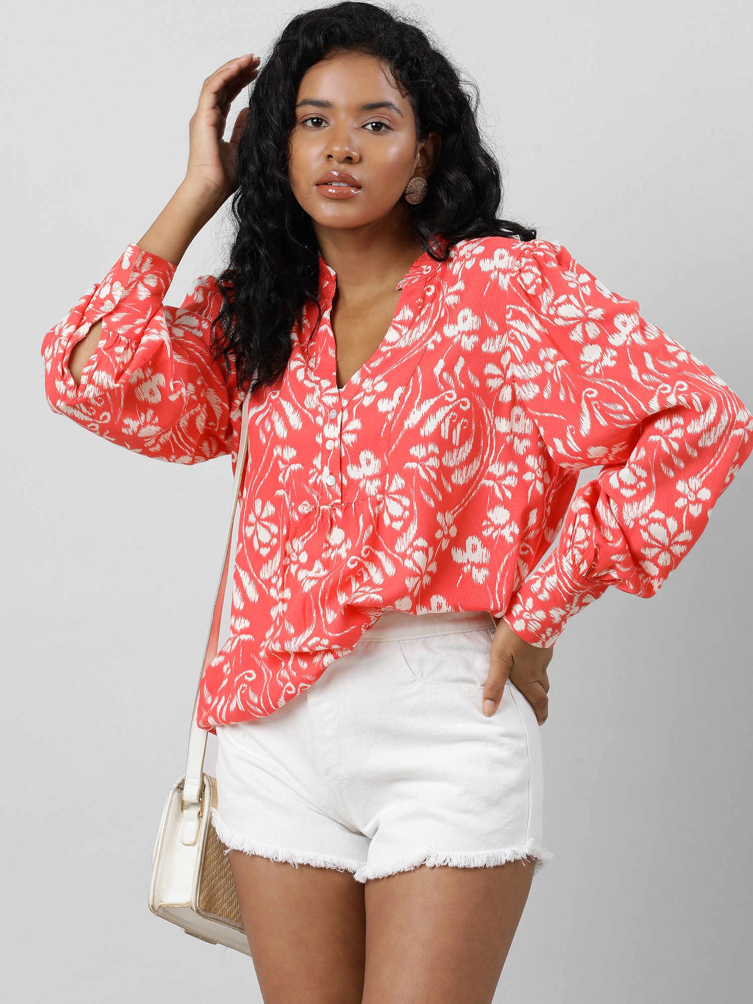 Casual Coral Printed Top