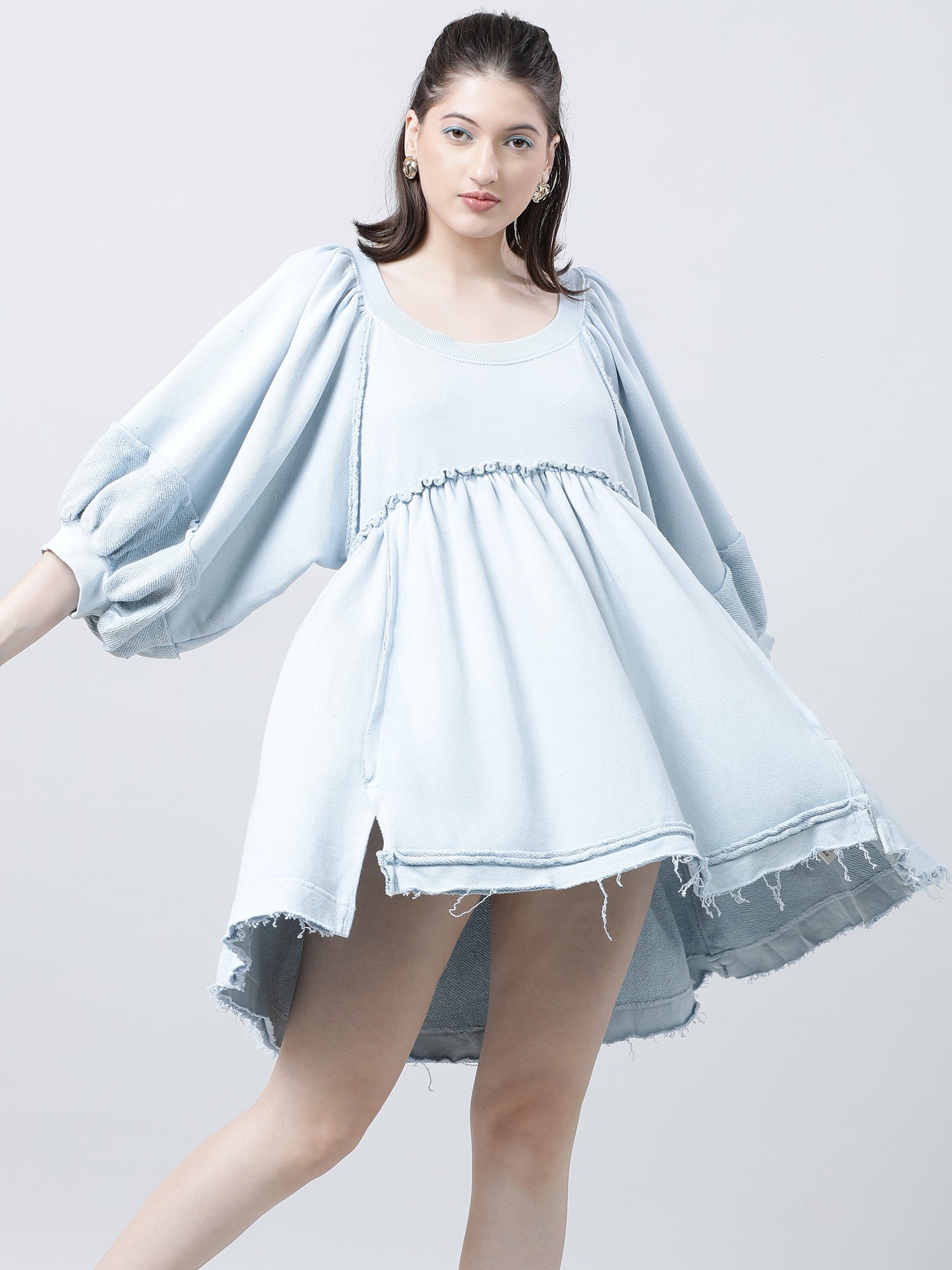 Women Loose Fit Blue A Line Dress