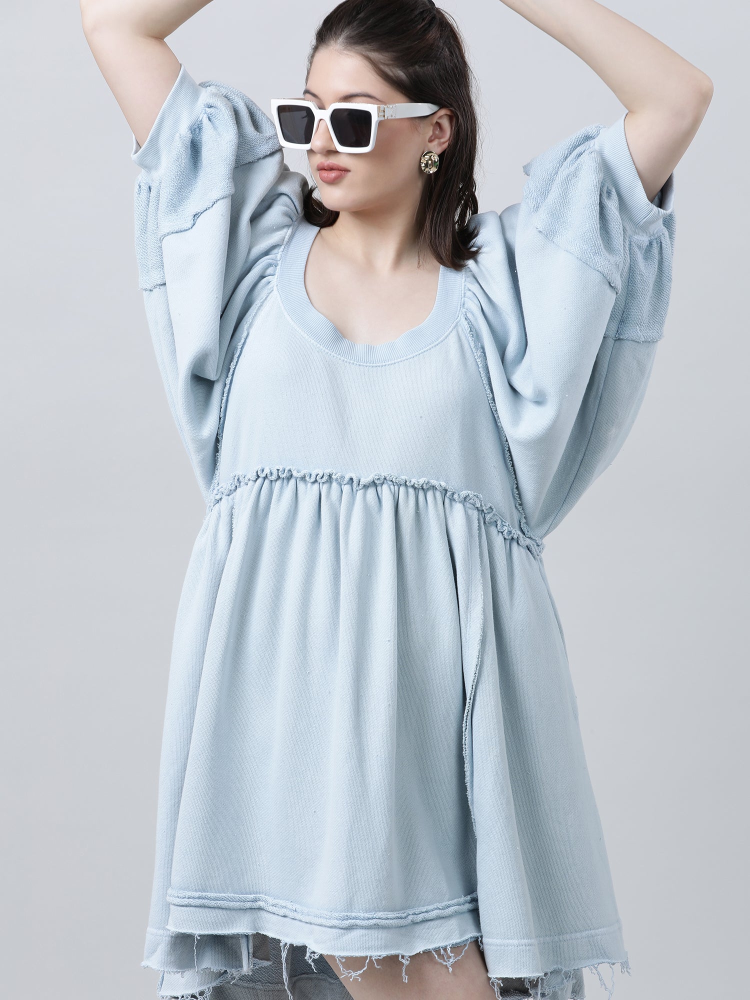 Women Loose Fit Blue A Line Dress