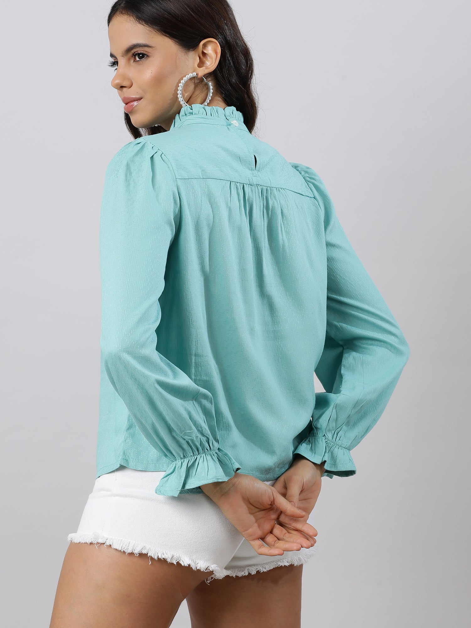 Glam Flare Aqua Sleeve Top