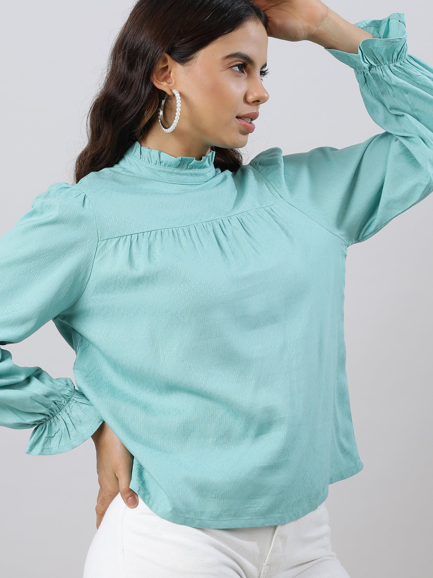 Glam Flare Aqua Sleeve Top