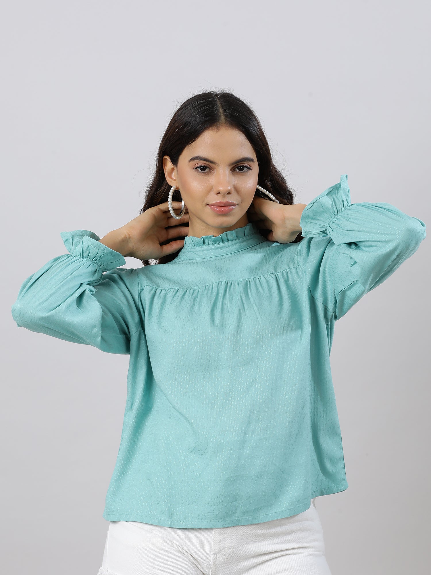 Glam Flare Aqua Sleeve Top