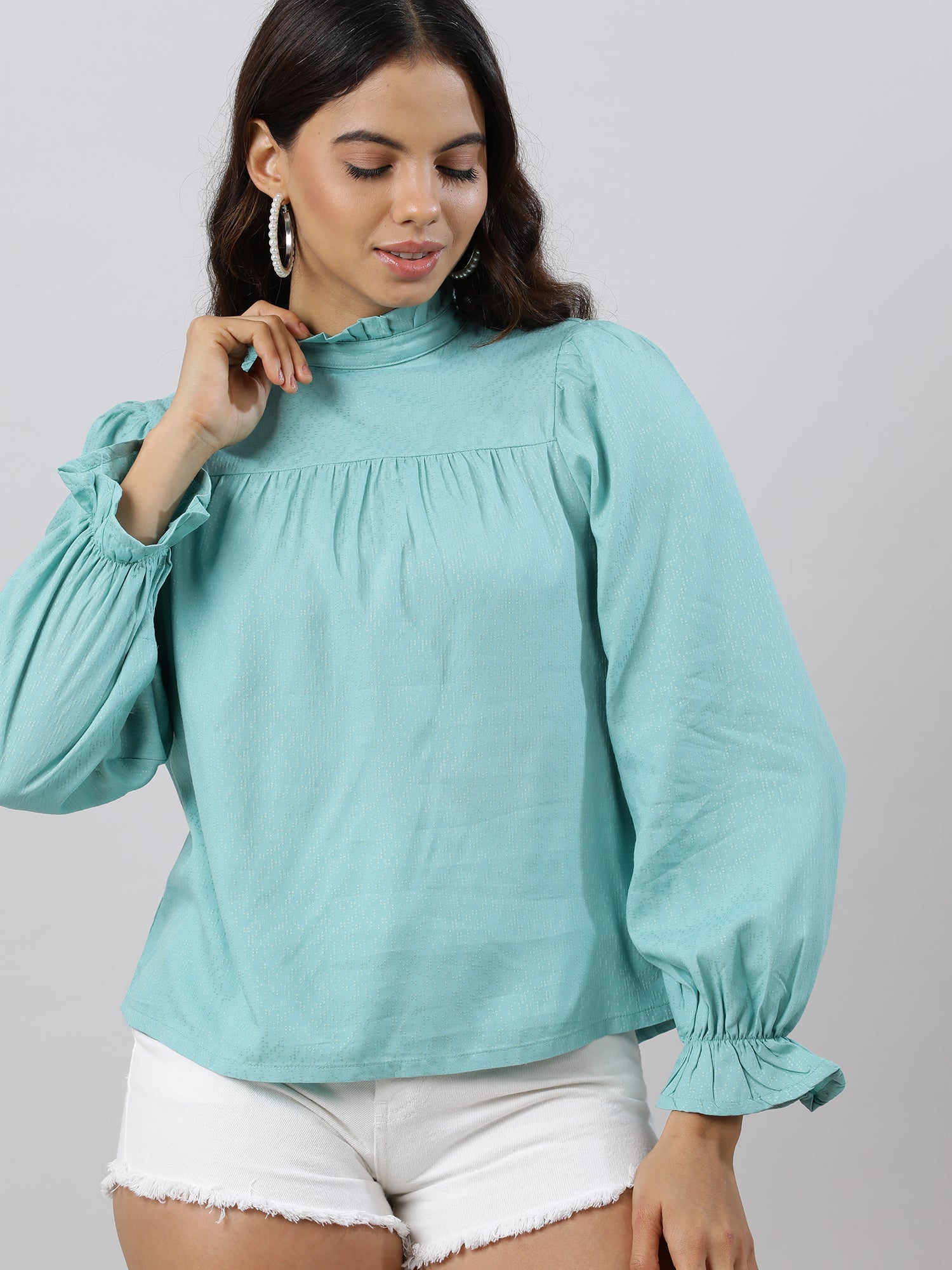 Glam Flare Aqua Sleeve Top