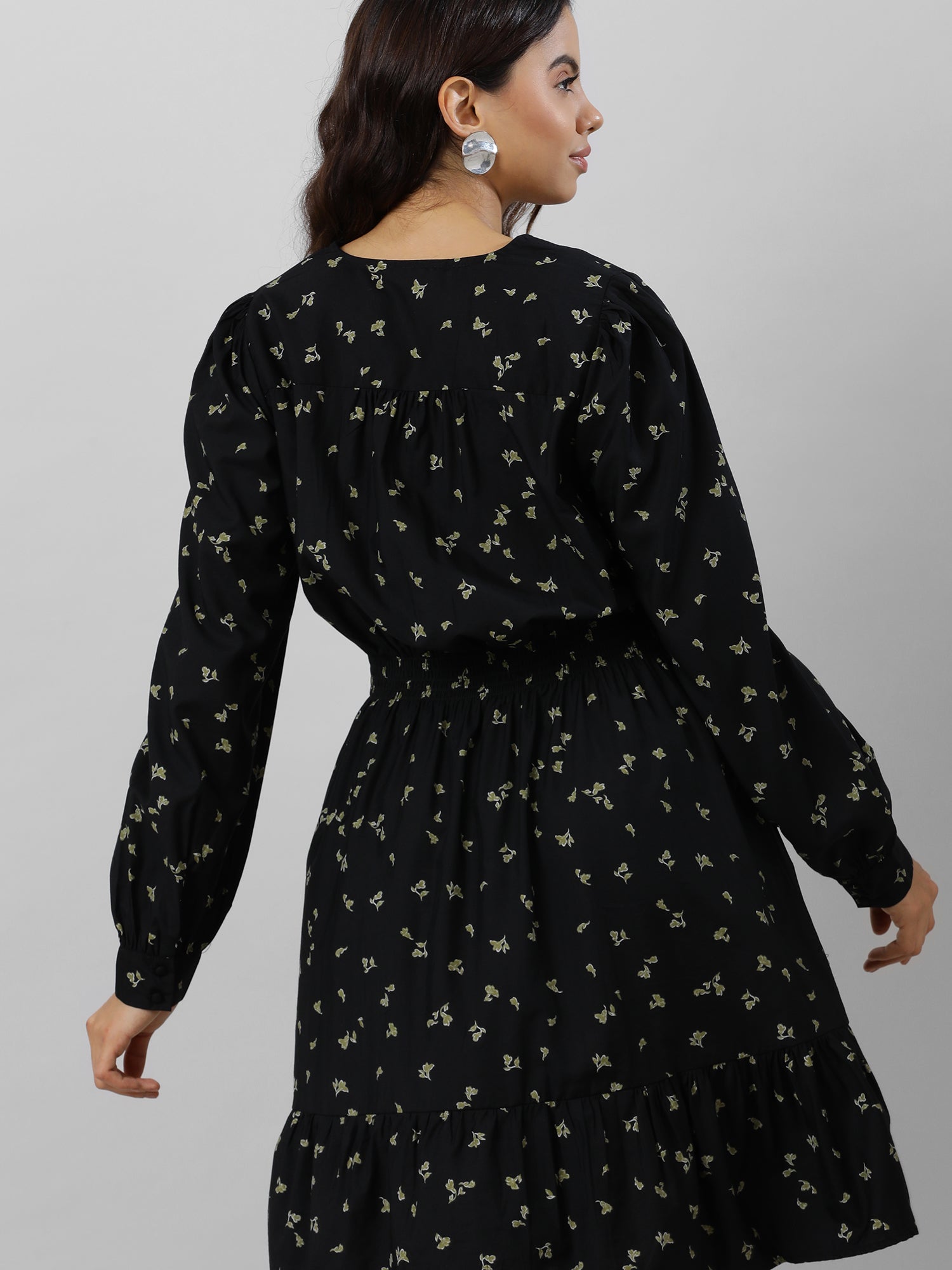Casual Black Floral Print Dress