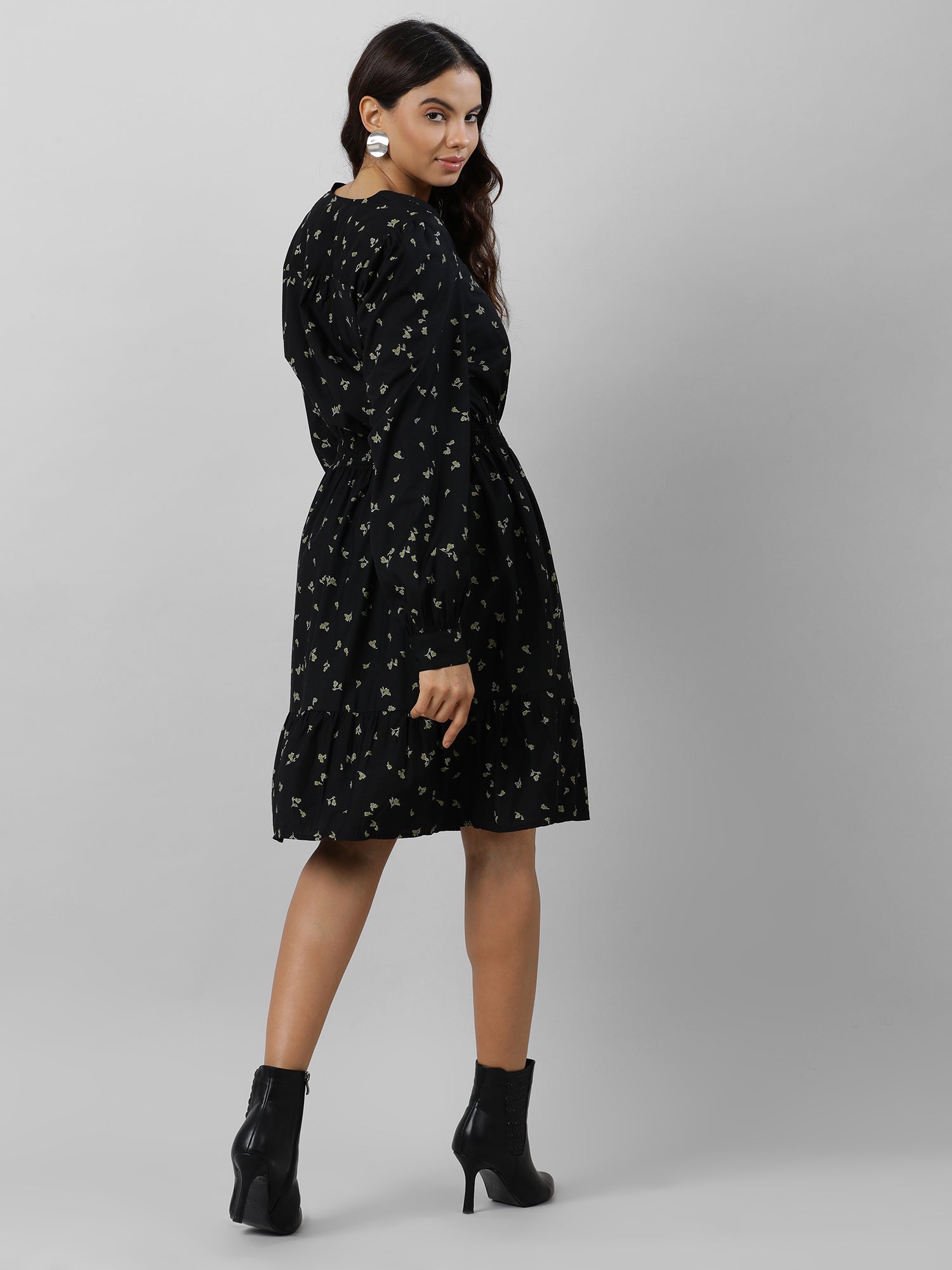 Casual Black Floral Print Dress