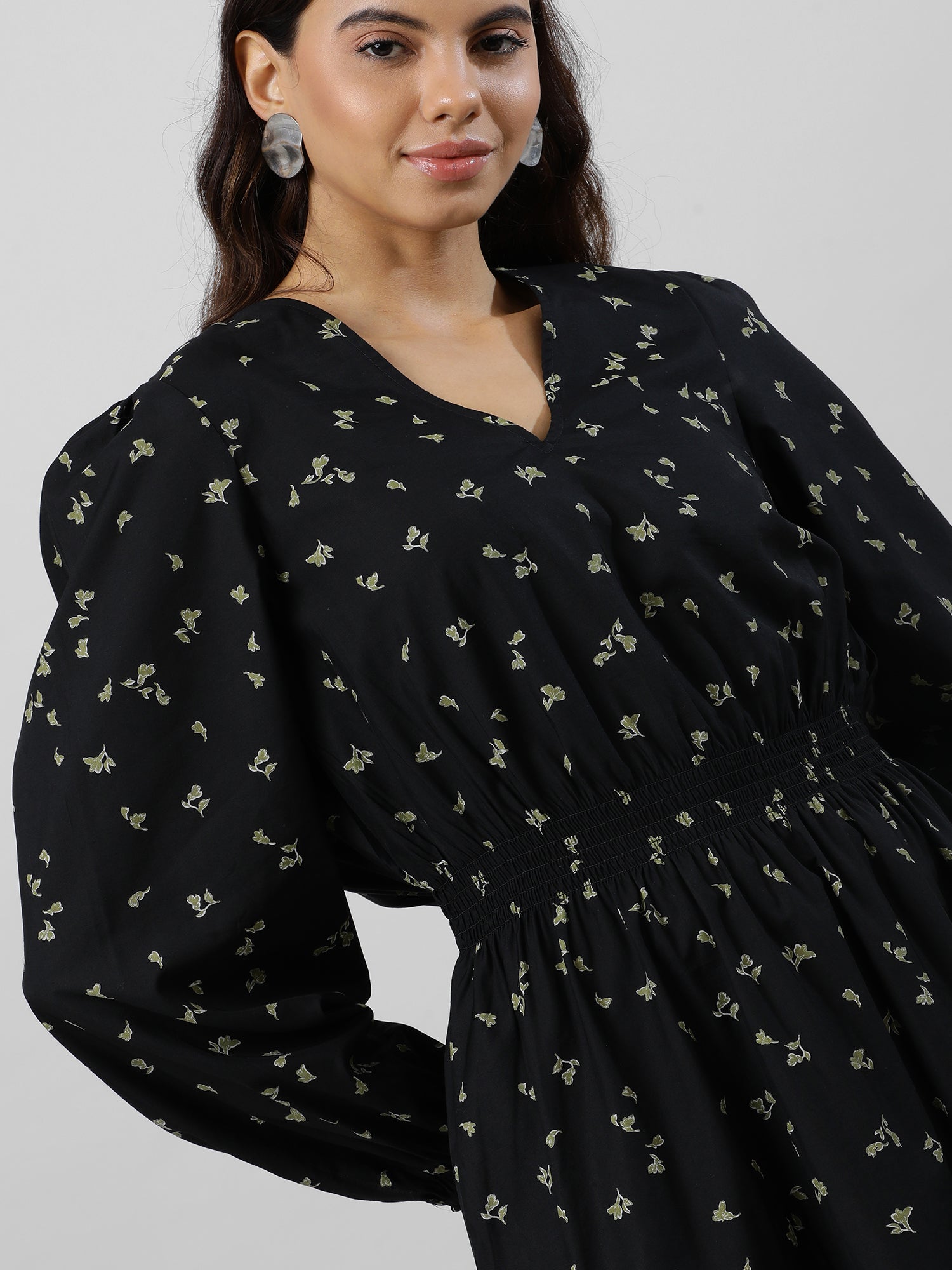 Casual Black Floral Print Dress