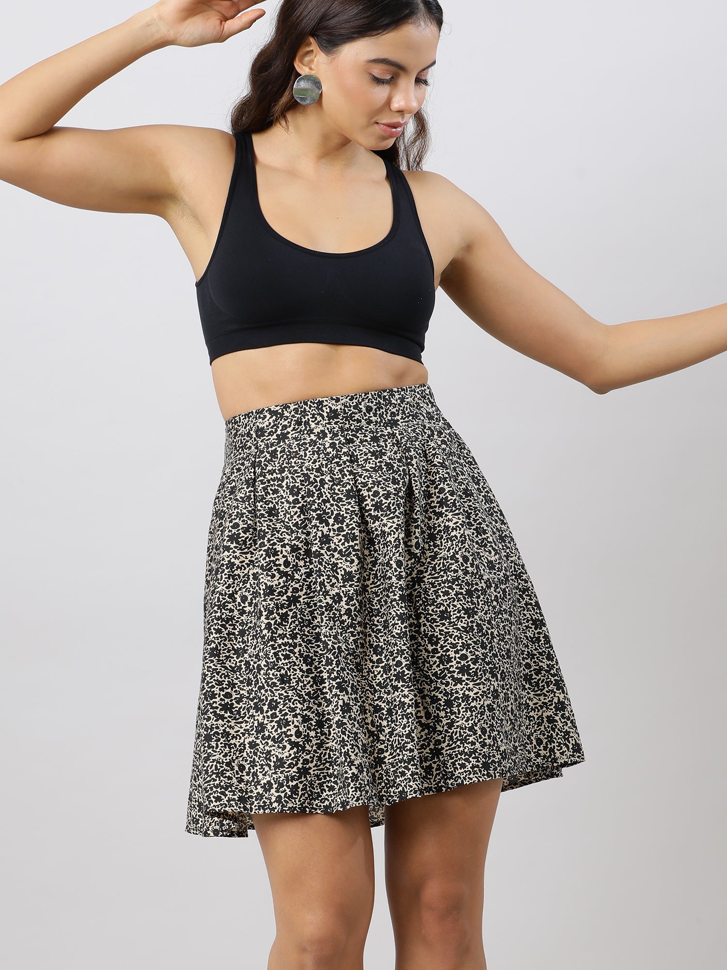 Party on Printed Brown Skirt