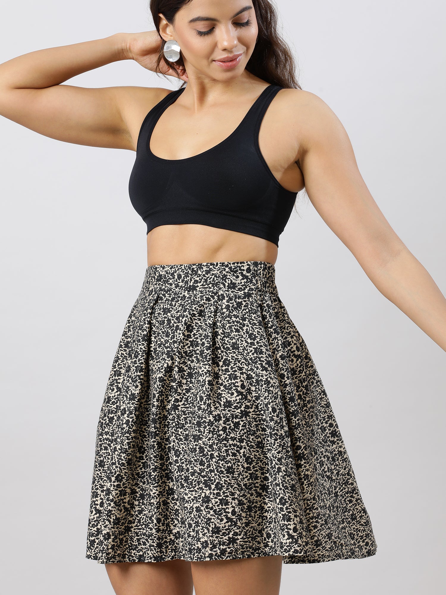 Party on Printed Brown Skirt