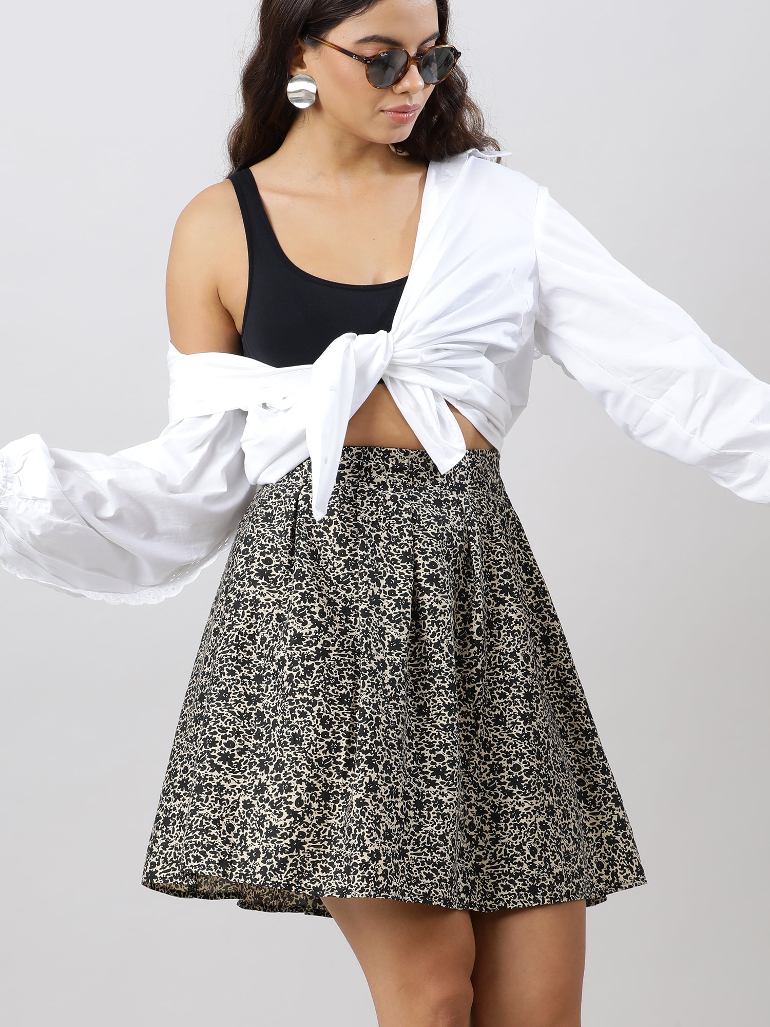 Party on Printed Brown Skirt