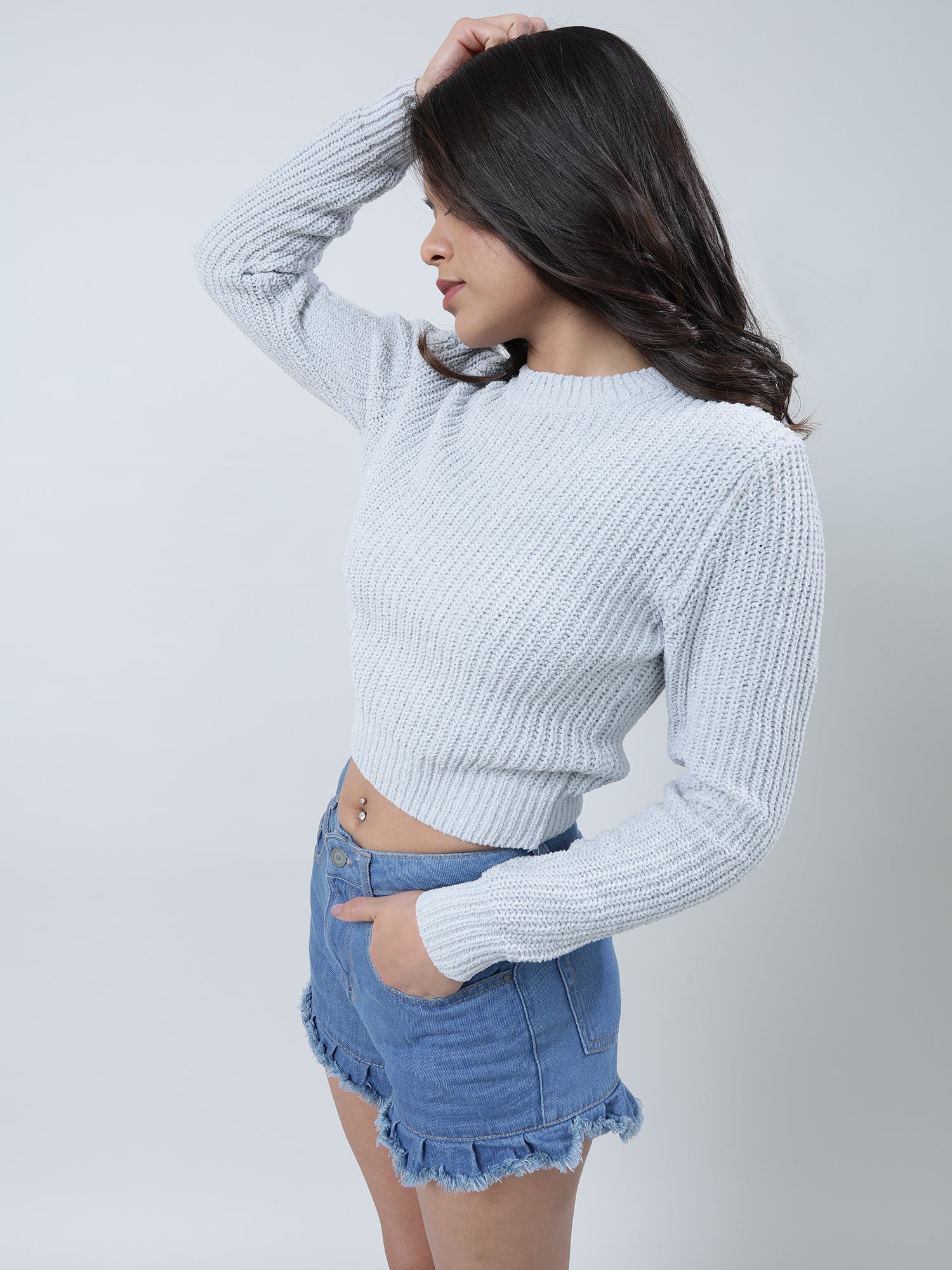 Women Slim Fit Grey Sweater