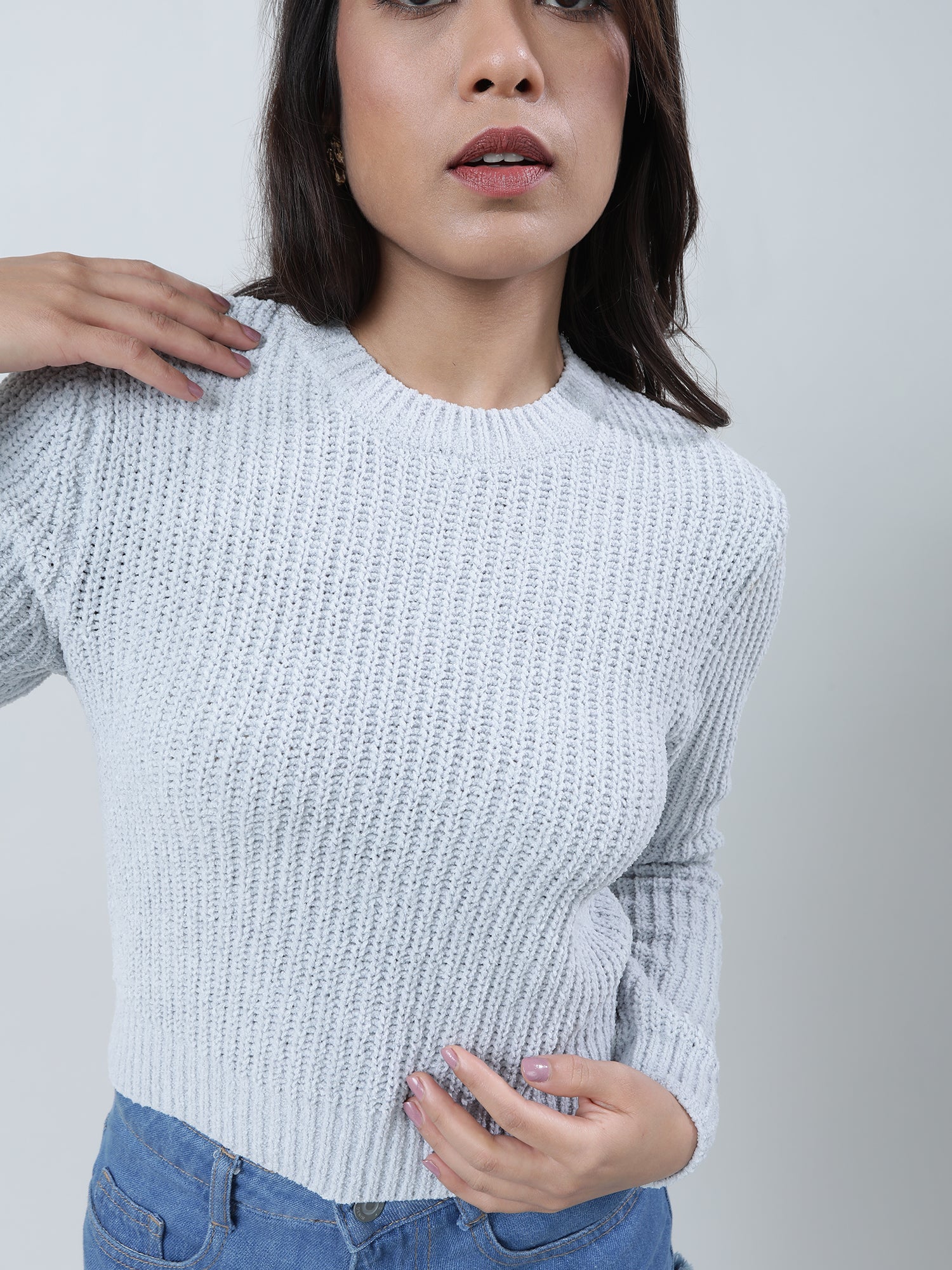 Women Slim Fit Grey Sweater