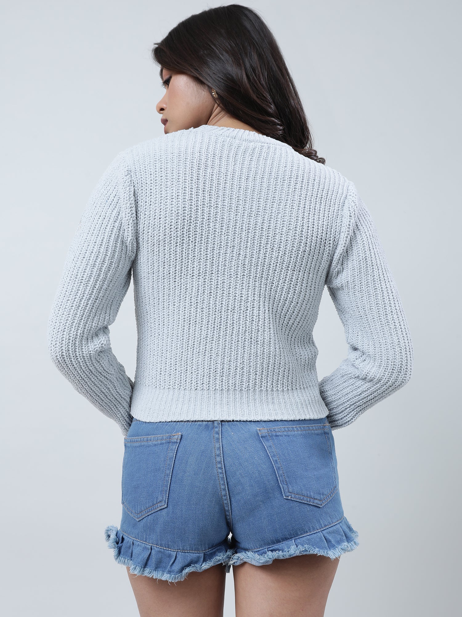 Women Slim Fit Grey Sweater