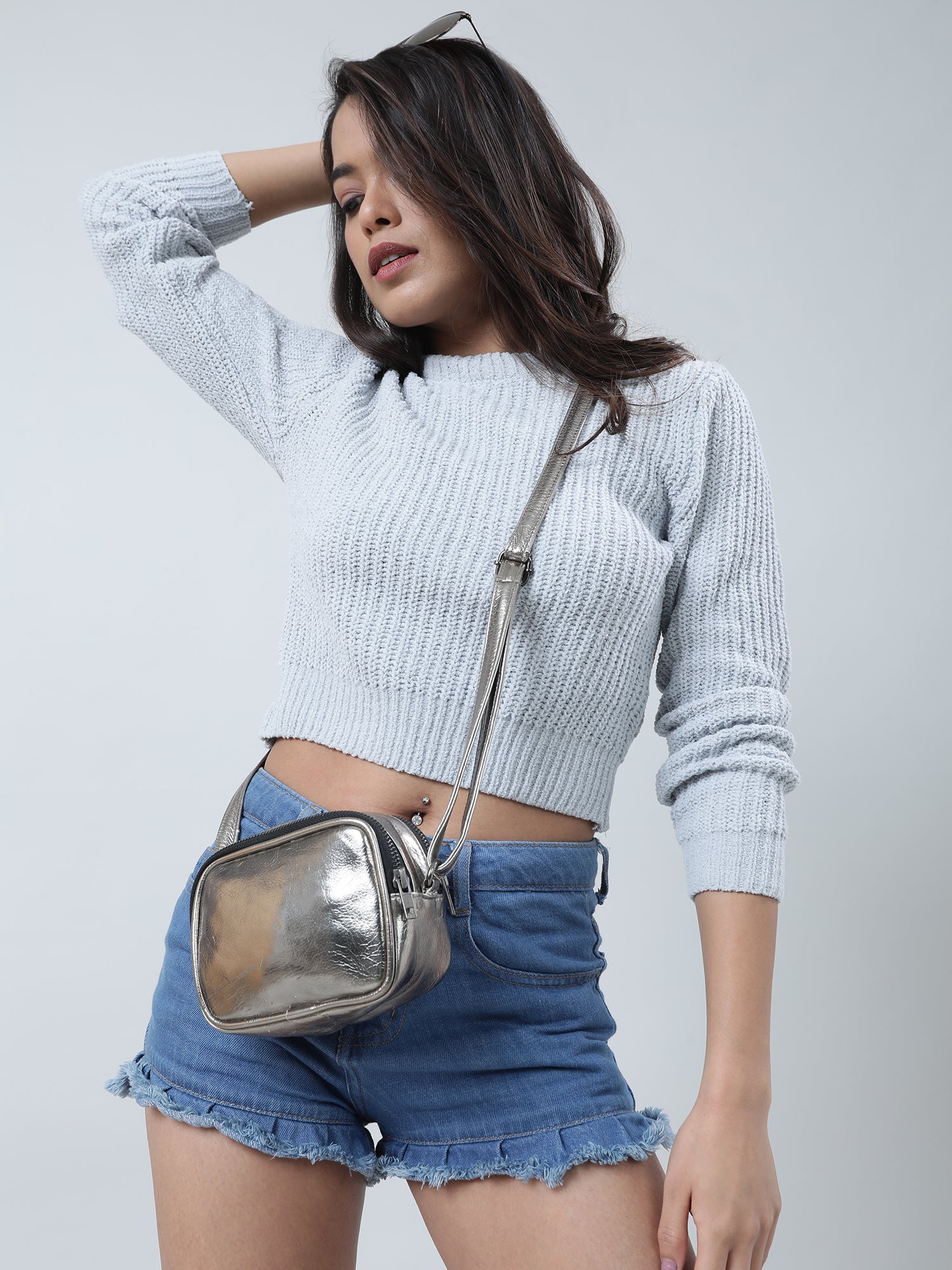 Women Slim Fit Grey Sweater