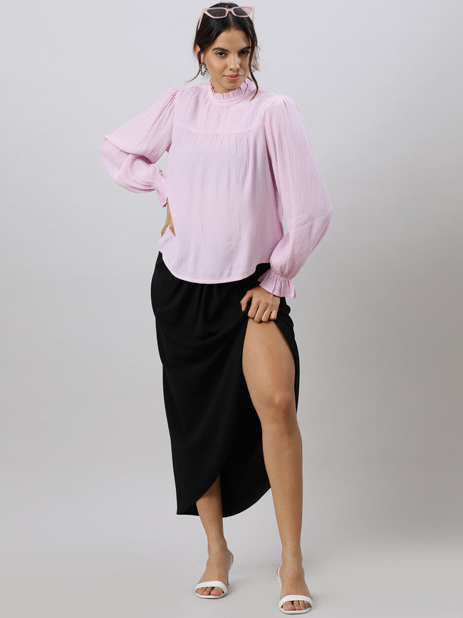 Women Glam Flare Pink Sleeve Top