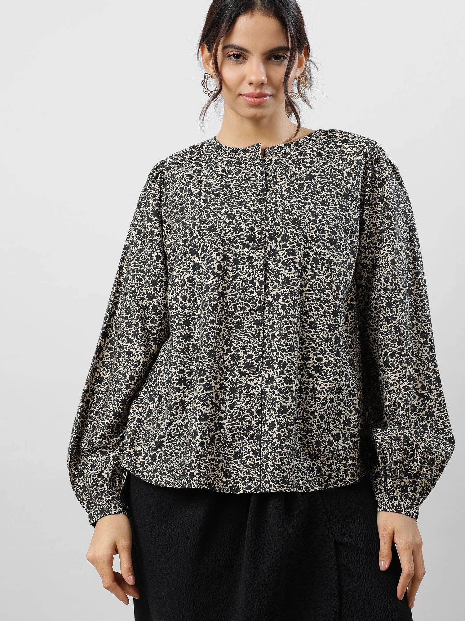 Casual Brown & Black Printed Top