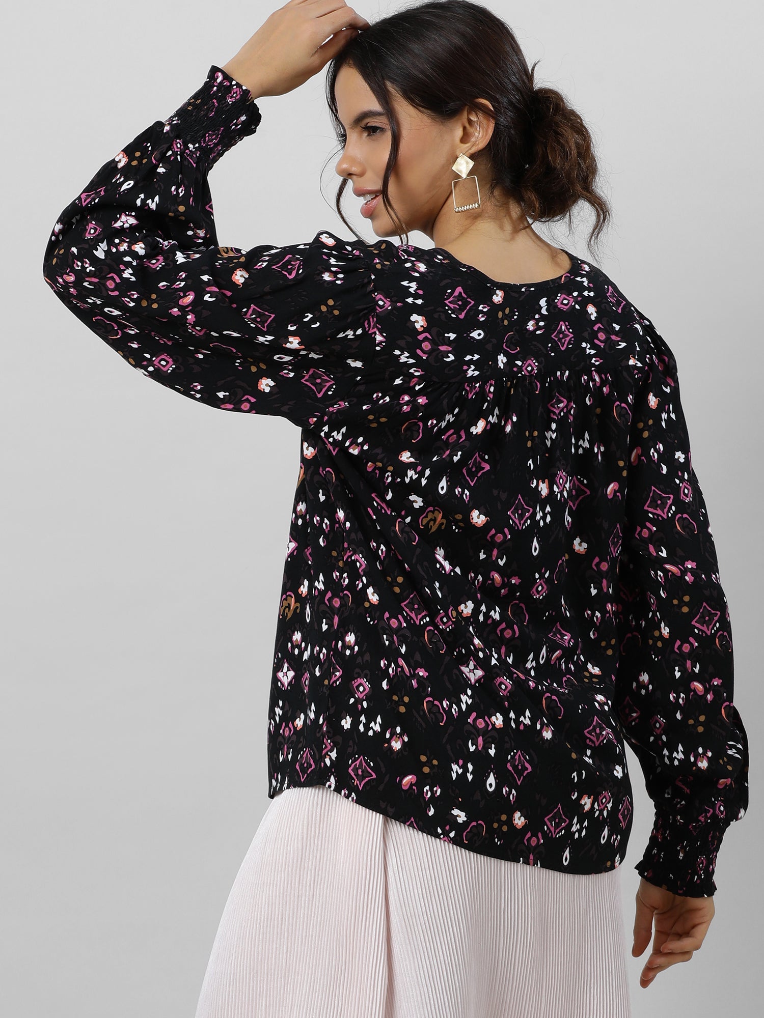 Casual Printed Floral Black Top