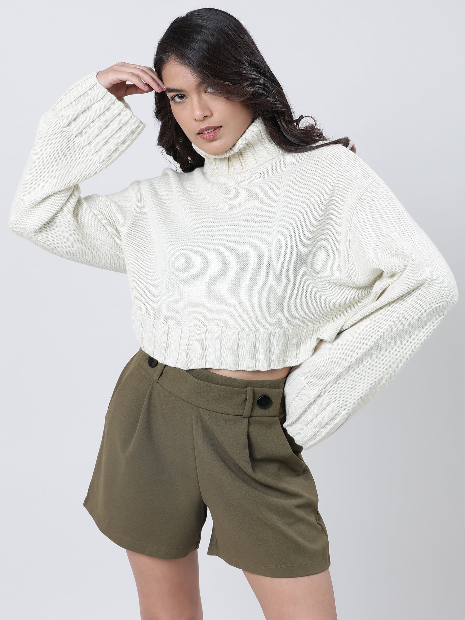 cream high neck sweater for women