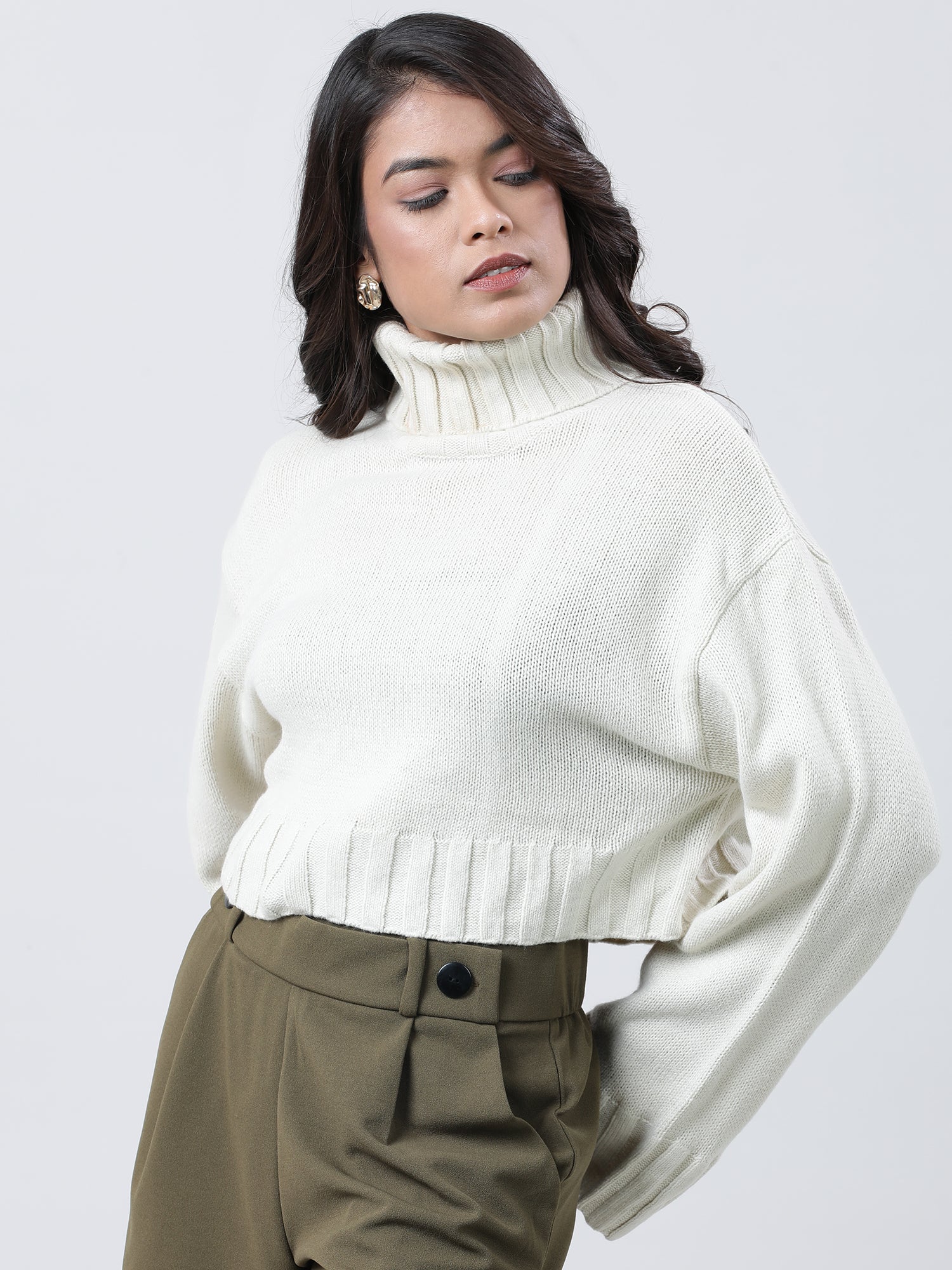 cream high neck sweater for women