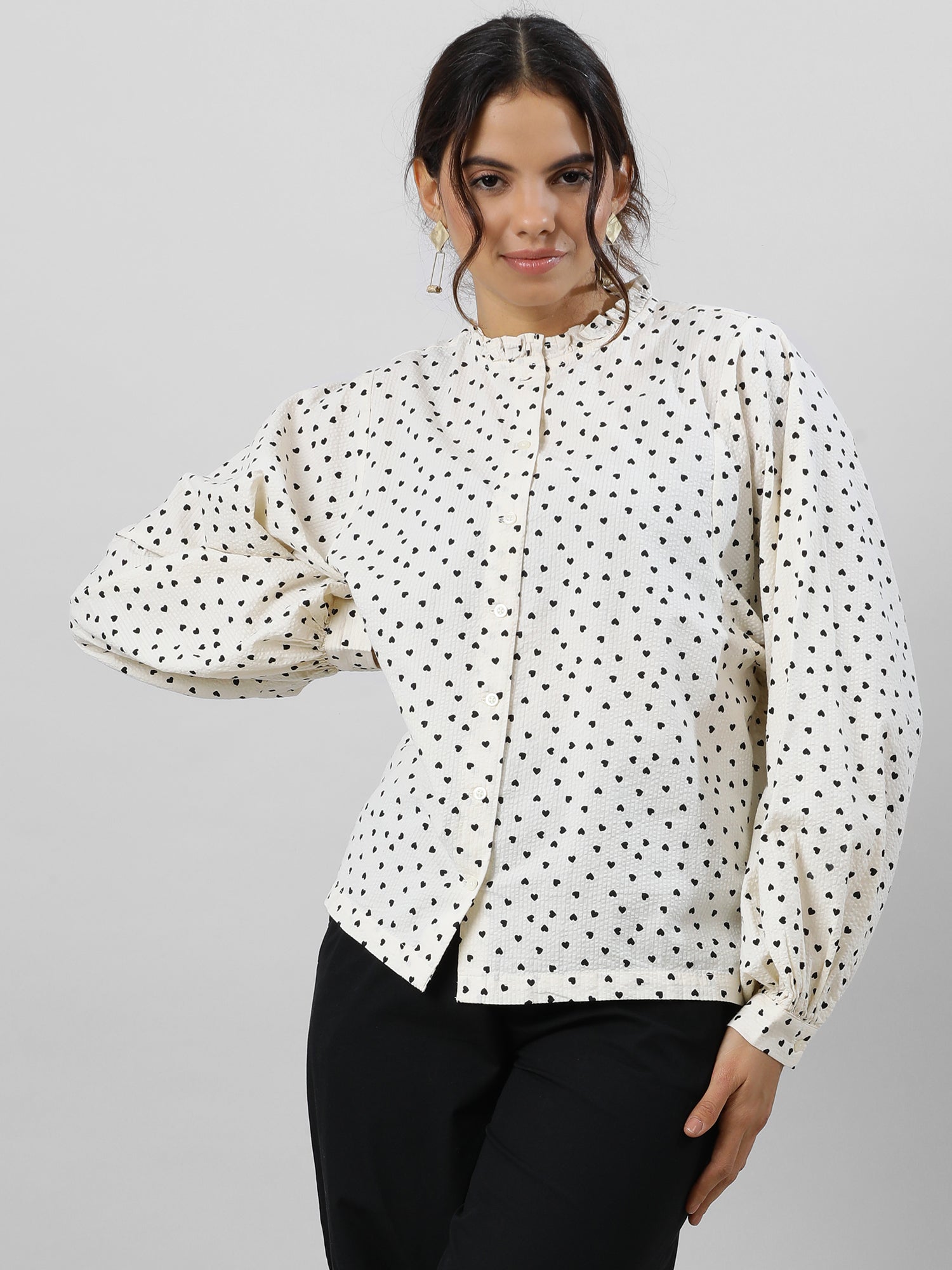 Chic Polka Dot Cream Shirt