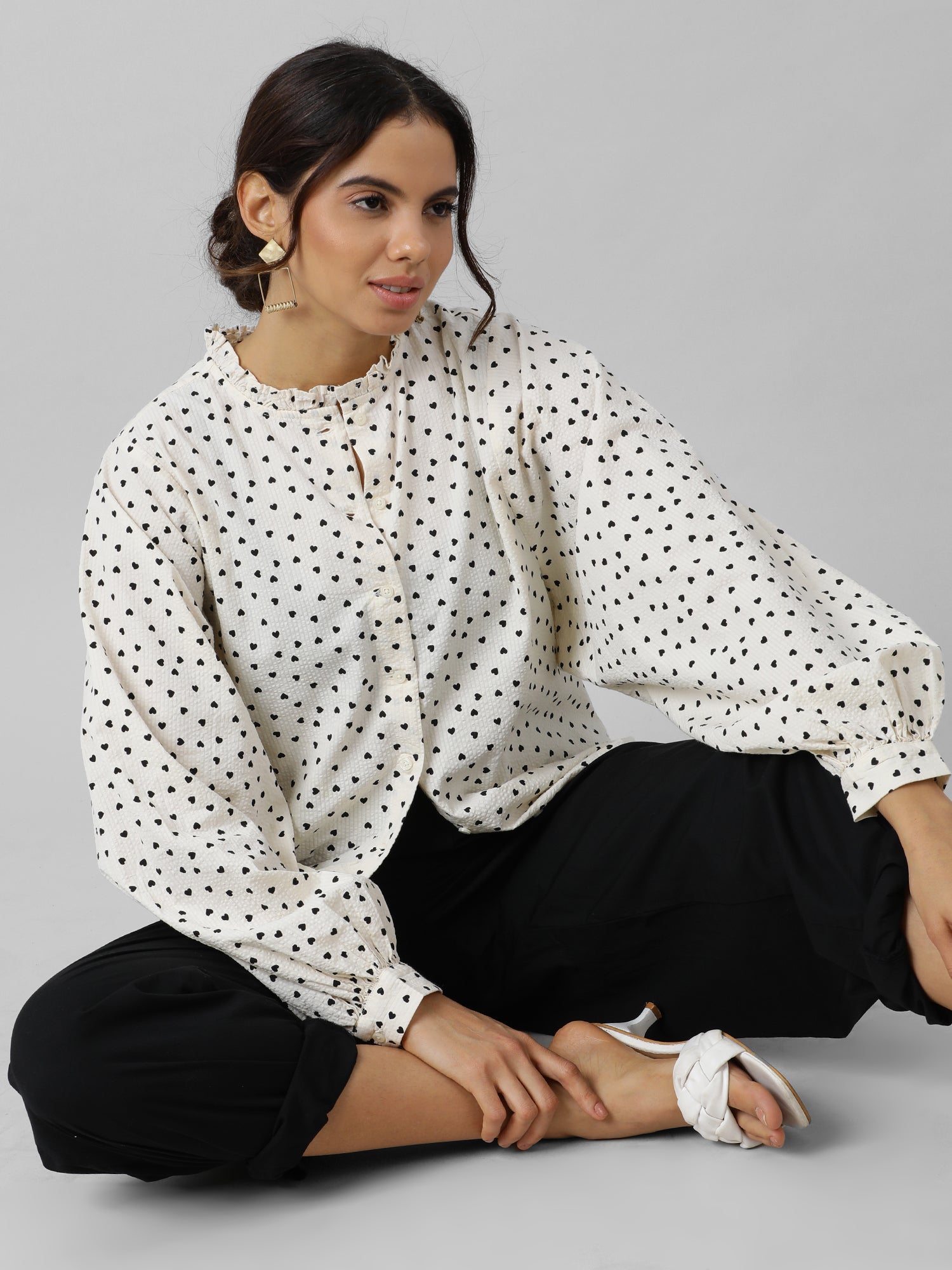 Chic Polka Dot Cream Shirt