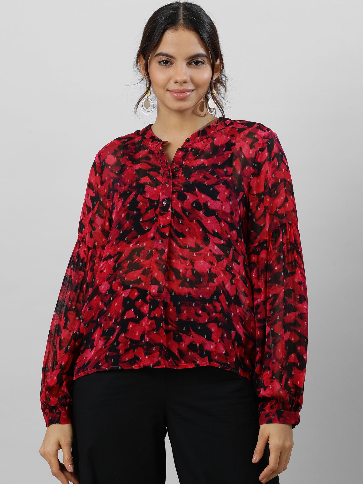 Trendy V Neck Floral Print Top