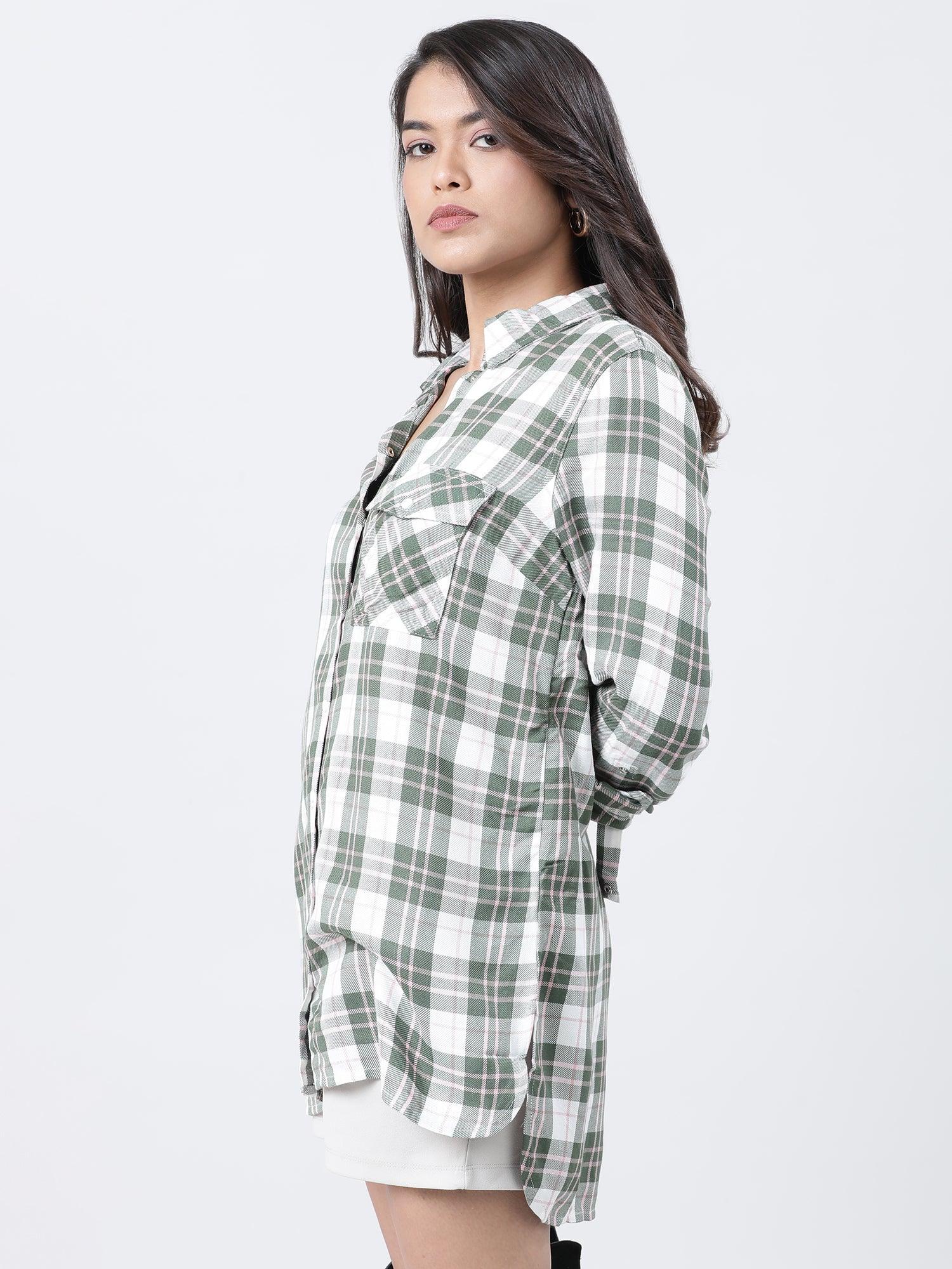 Women Relaxed Fit Green Checked Shirt