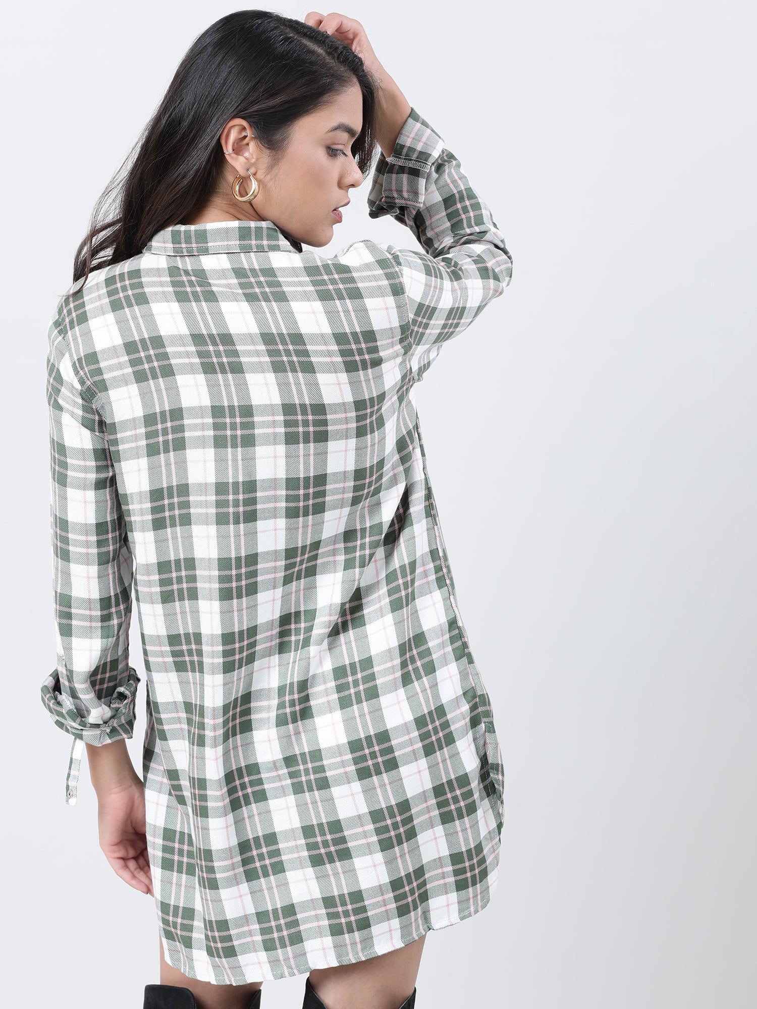 Women Relaxed Fit Green Checked Shirt