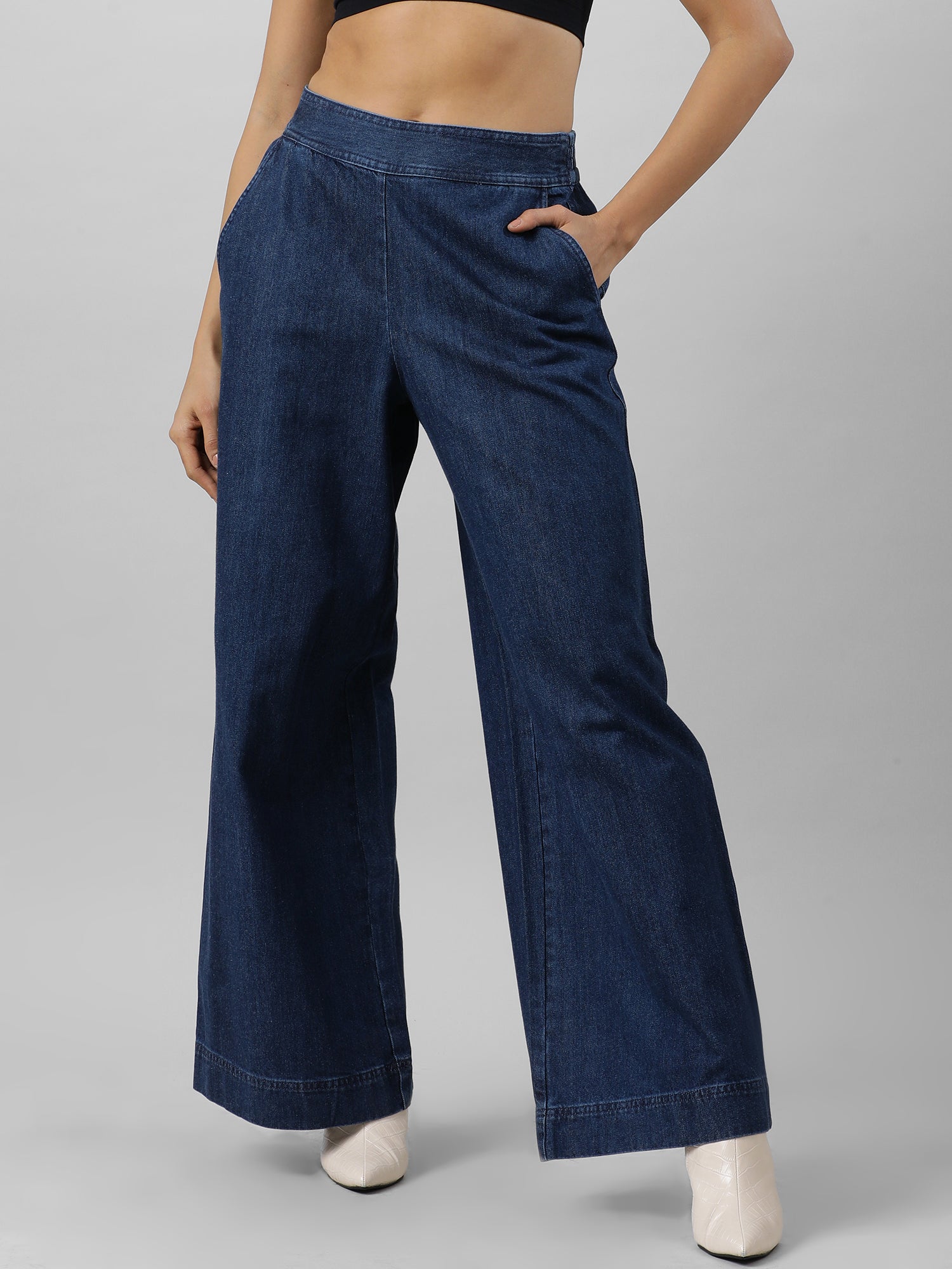 solid navy pant for women