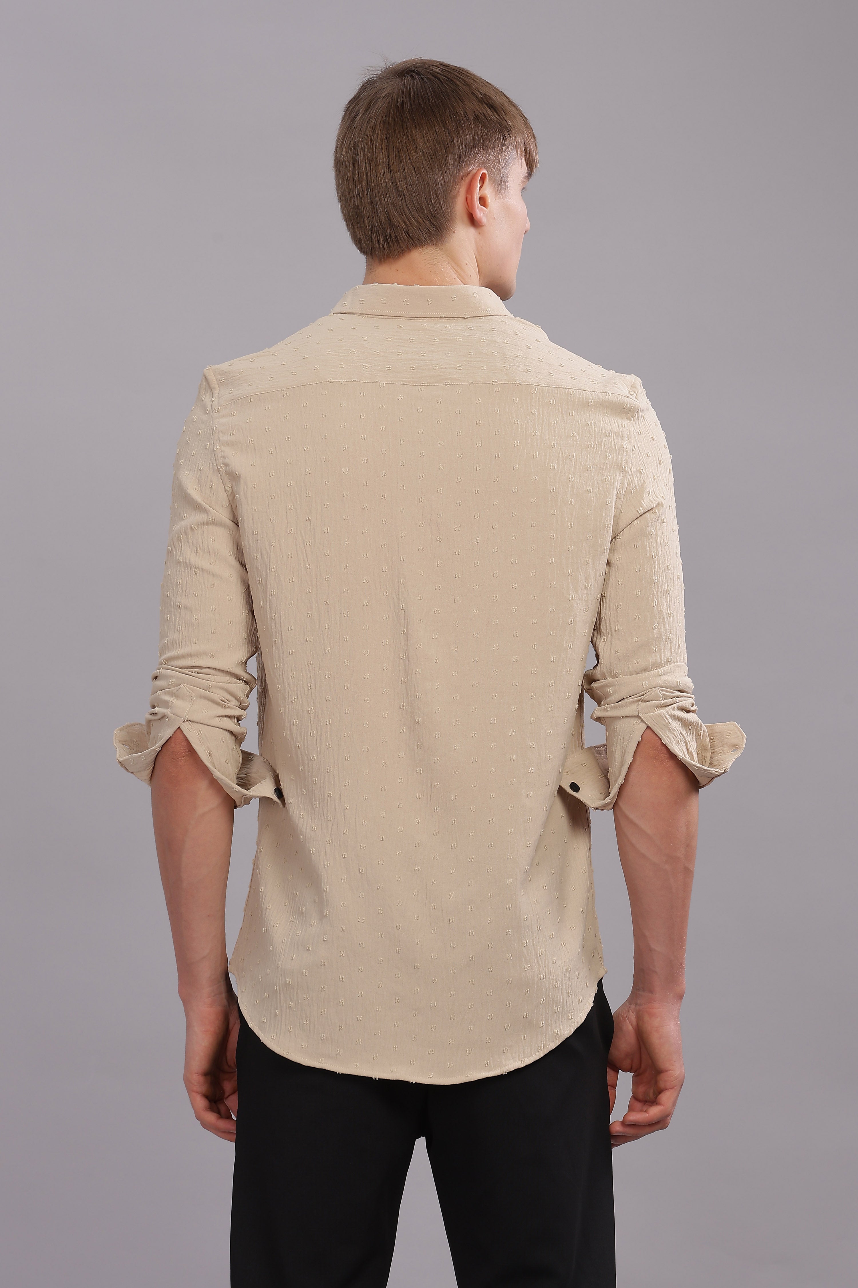 Men Cream Slim Fit Shirt