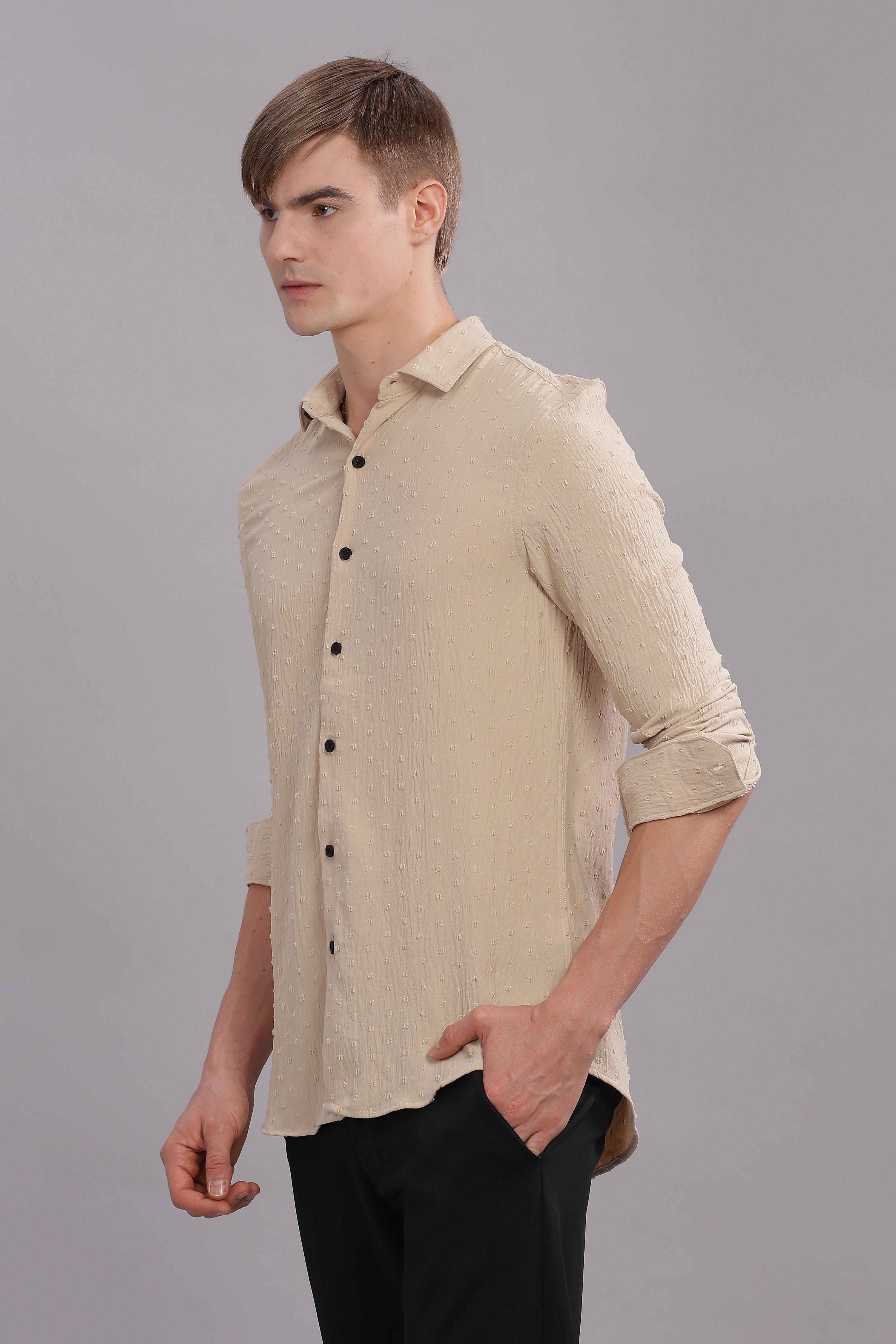 Men Cream Slim Fit Shirt