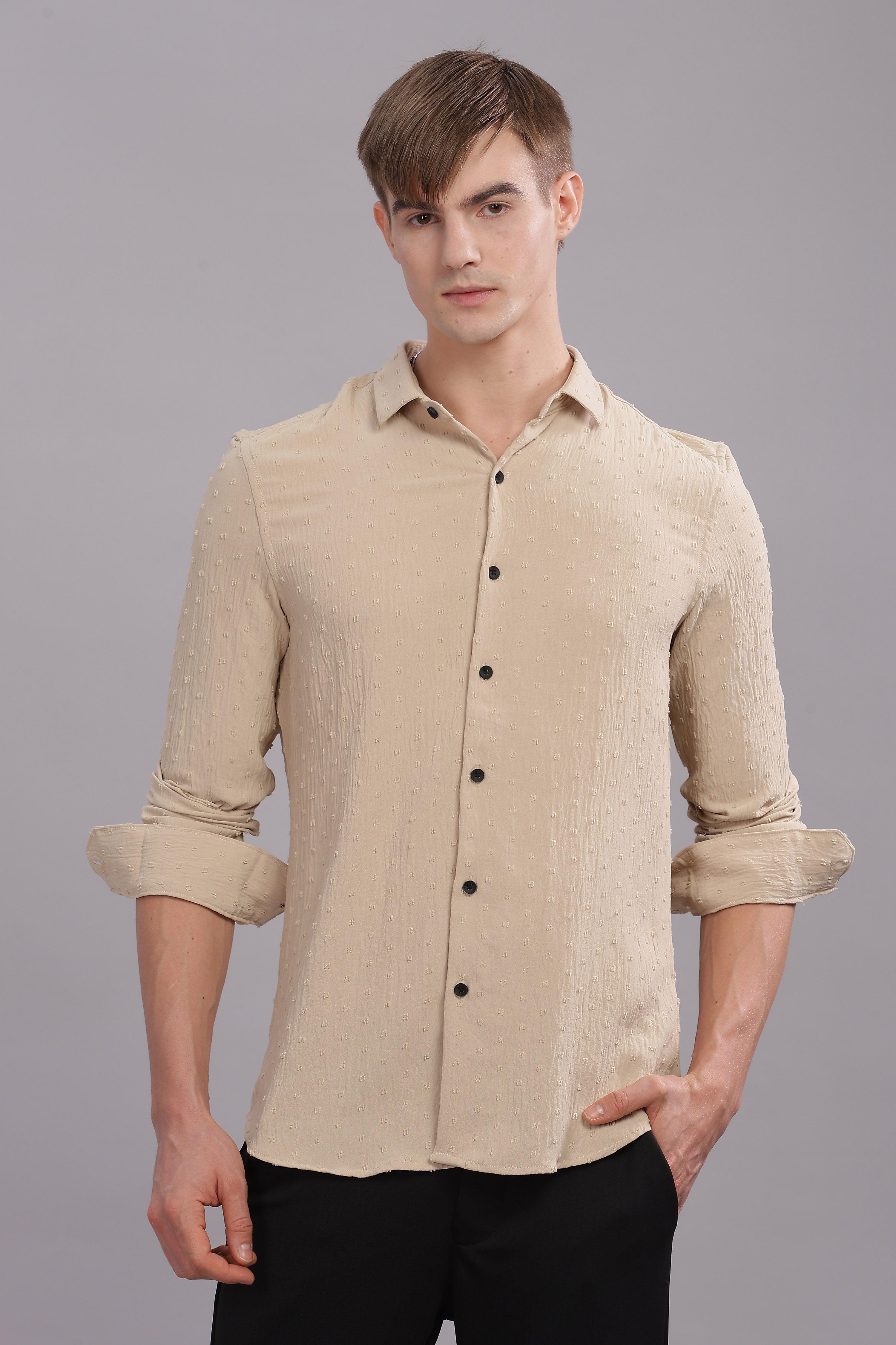 Men Cream Slim Fit Shirt