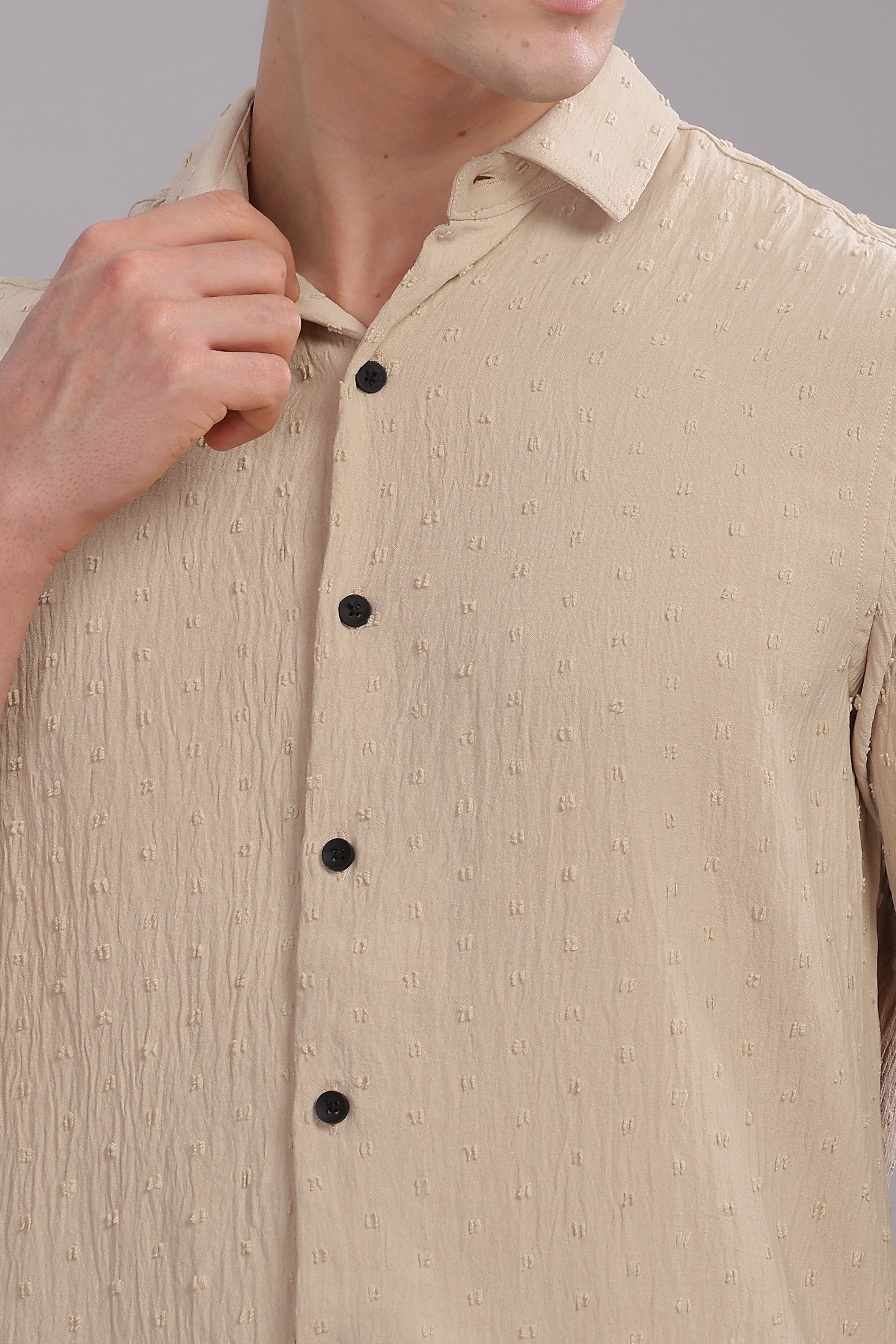 Men Cream Slim Fit Shirt